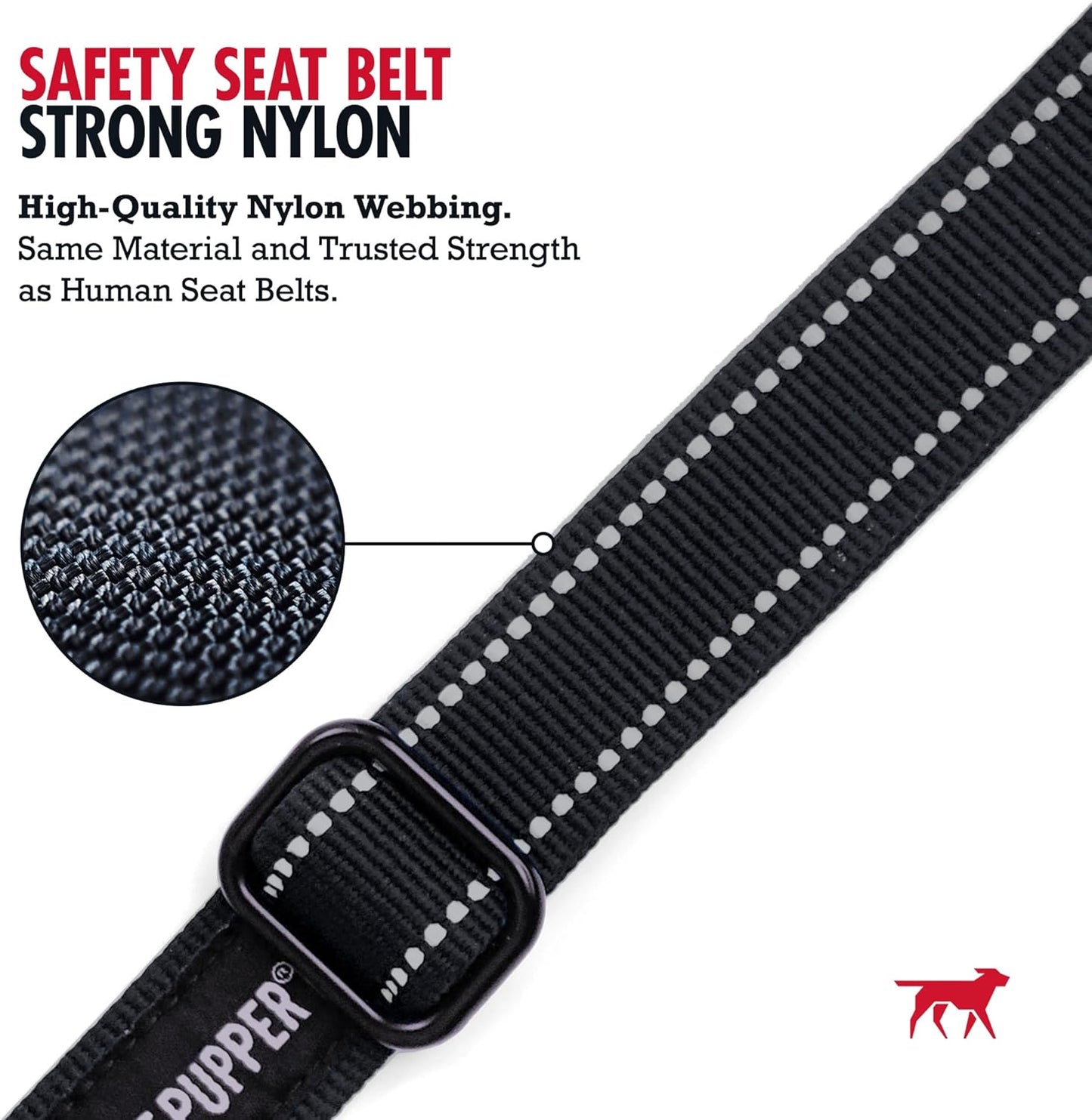 Tuff Pupper Dog Seat Belt | Adjustable Length Dog Seatbelt Restraint | Tangle-Free Locking Carabiner | Shock-Absorbing Bungee | Reflective Stitching for Visibility | Universal Fit for Cars & Trucks