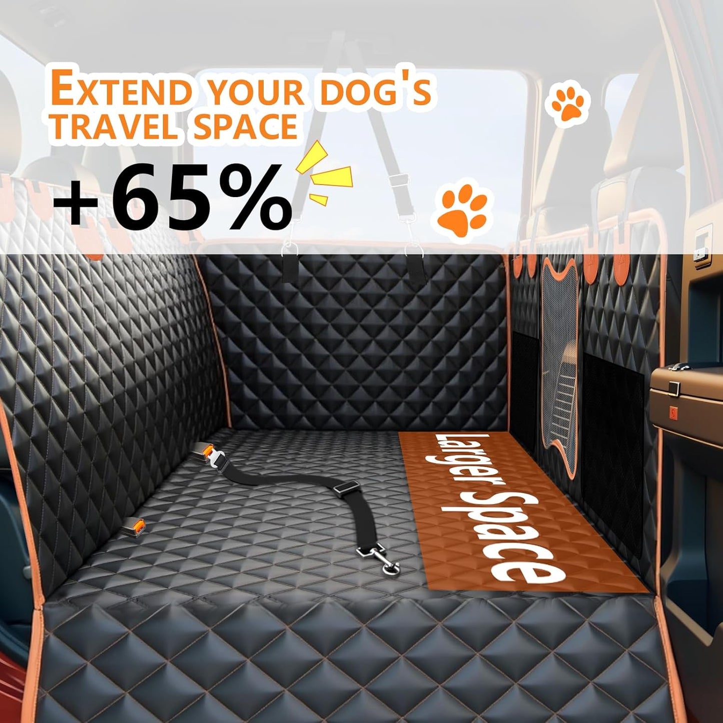 Back Seat Extender for Dogs,Dog Car Seat Cover for Back Seat with Hard Bottom Holds 500 lbs,Car Seat Protector,Waterproof Extender for Dogs,Dog HammockPet Bed for Full-Size Cars,SUVs, Small Trucks