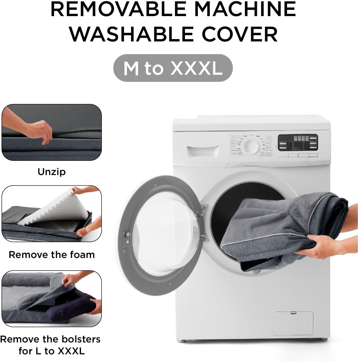 Made4Pets Orthopedic Dog Bed for Extra Large Dogs, Supportive Foam XXXL Pet Bed Sofa with Washable Removable Cover, Waterproof Large Dog Couch Bed, Non-Slip Bottom and Egg-Crate Foam, Grey