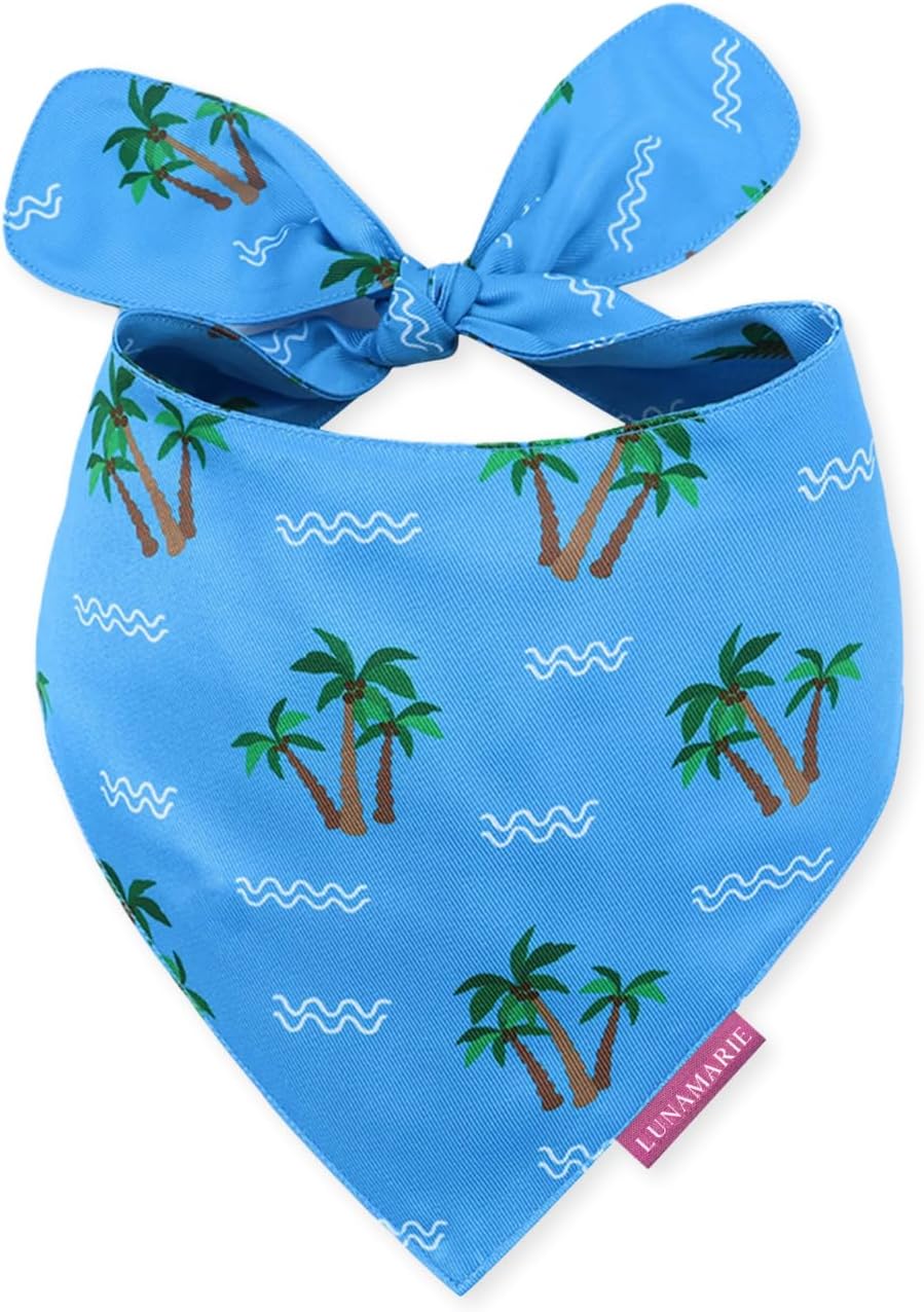 LunaMarie - Luxury Pet Birthday Bandanas -Premium & Silky Poly Fabric | 100% Handmade | Custom Shape Dual Layered (Playa Azul, Medium)