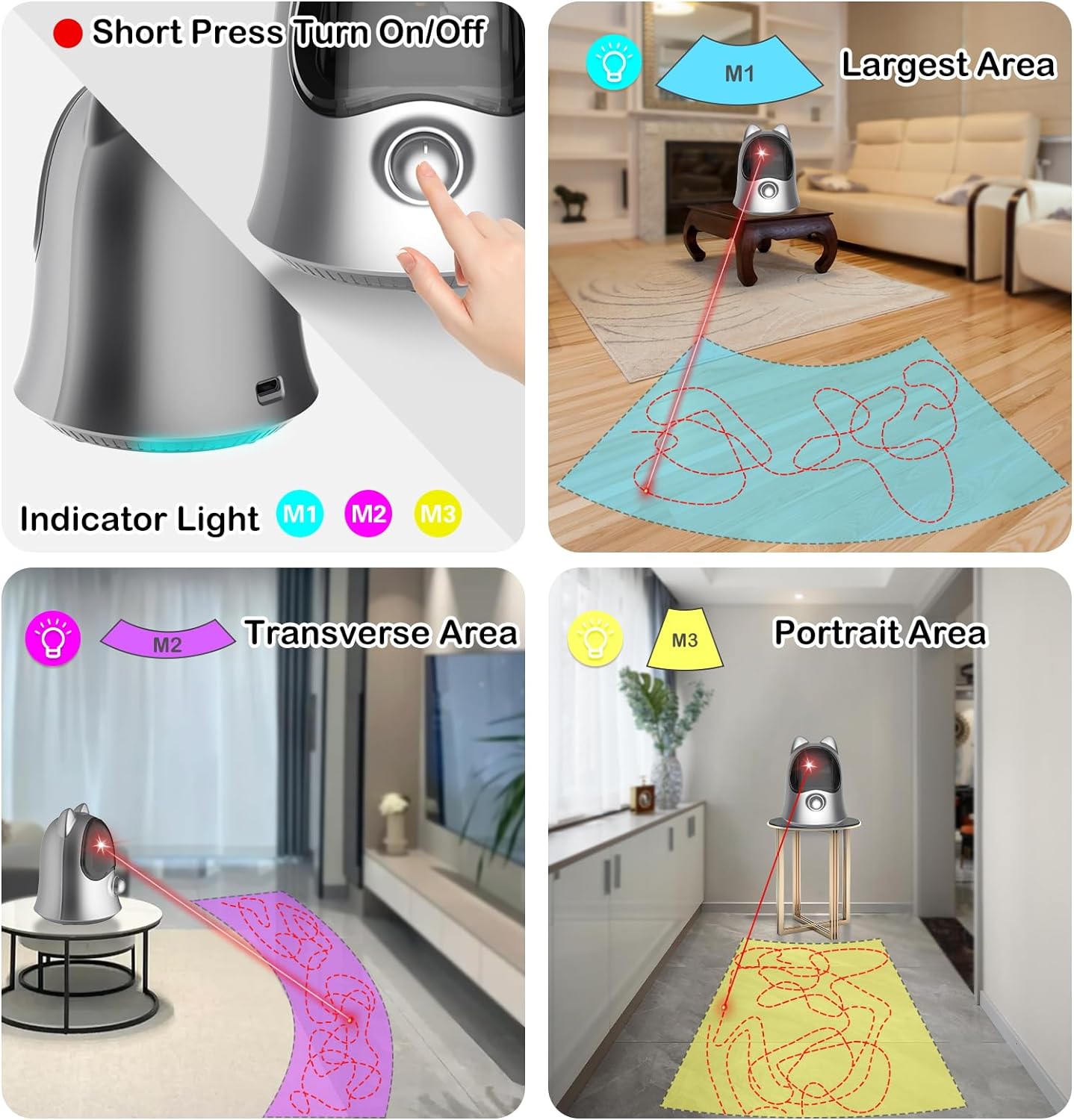 Cat Laser Toys for Indoor Cats, Random Trajectory Laser Cat Toy, Interactive Cat Toys for Bored Indoor Adult Cats/Kittens/Dogs (Silver)