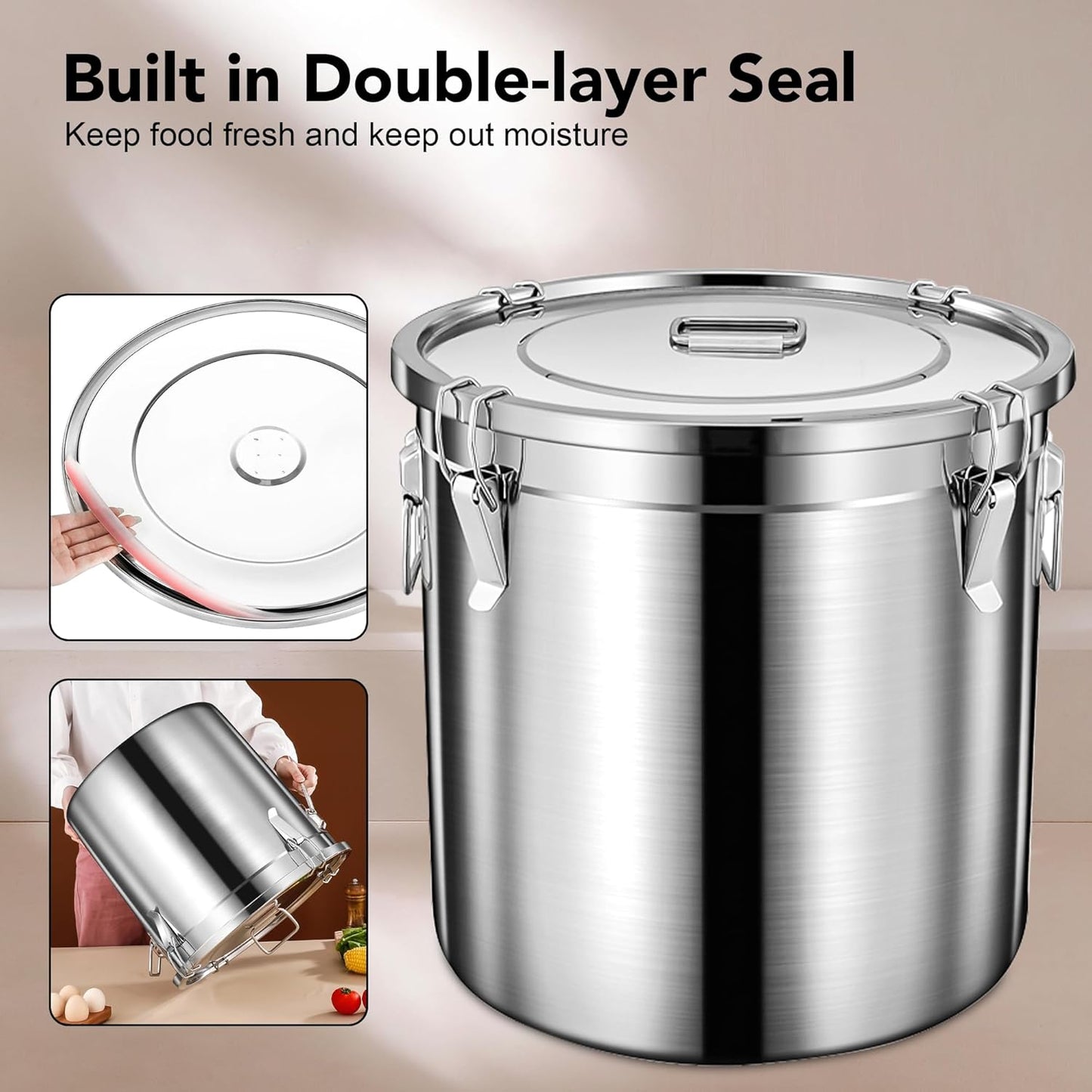 Dog Food Storage Containers, Large Stainless Steel Pet Food Storage Containers 38 lb / 17 kg to Keep Fresh, Metal Airtight Cat Food Containers With Scoop and 2 Small Containers