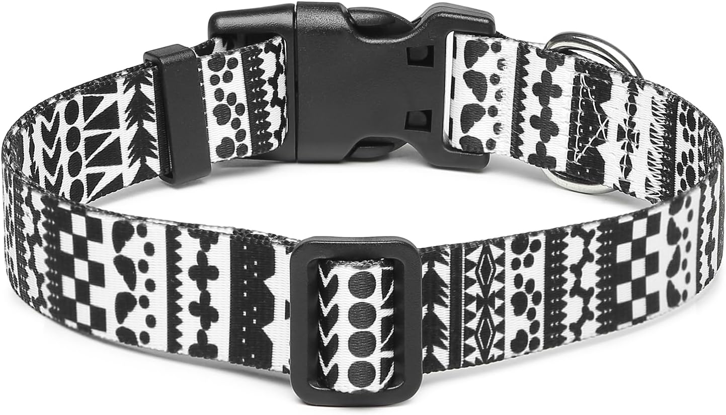 Mercano Adjustable Dog Collar - Special Design Patterns, Soft Nylon Comfortable Durable Pet Collar for Small Medium Large Dogs (M, Black White A)