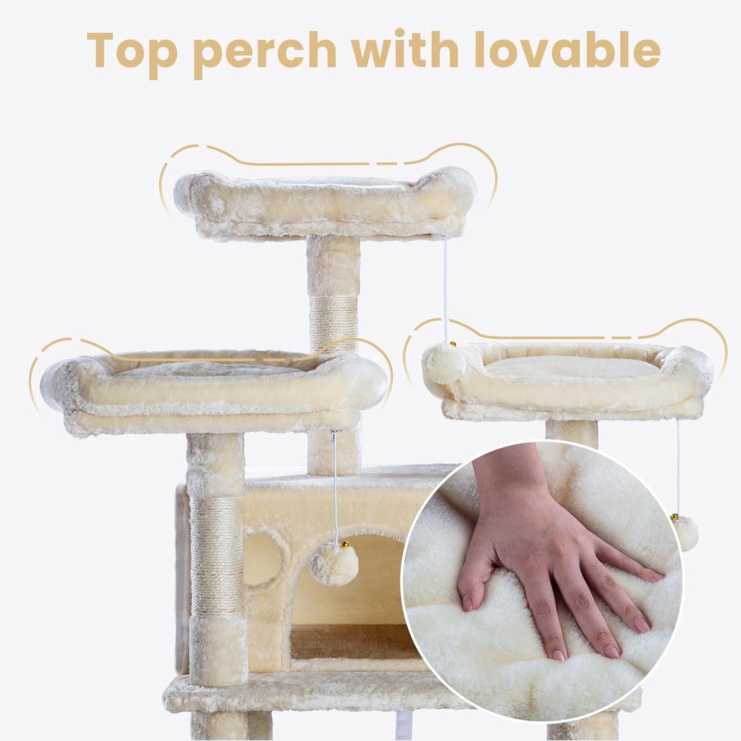 SHA CERLIN 68 Inches Multi-Level Large Cat Tree for Large Kitties/Big Cat Tower with Condo/Cozy Plush ‌Pussycat Perches/Sisal Scratching Posts and Hammocks/Activity Center/Beige