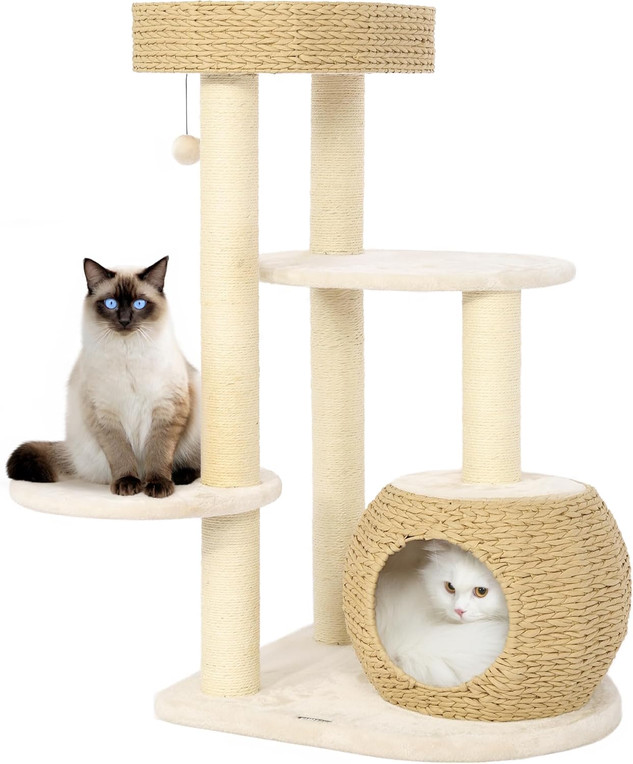 KAMABOKO Modern Cat Tree, 39" Tall Cat Trees for Indoor Cats, Cat Condo Natural Sisal with Scratching Posts, Hand-Woven Tower & Top Perch, Cat-Tree for Kittens Climb Play & Rest Black
