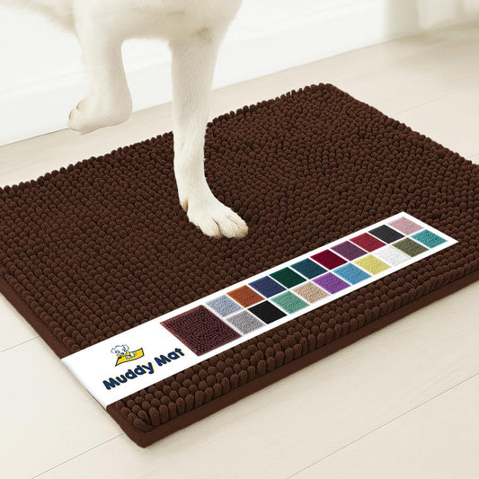 Muddy Mat® AS-SEEN-ON-TV Highly Absorbent Microfiber Door Mat and Pet Rug, Non Slip Thick Washable Area and Bath Mat Soft Chenille for Kitchen Bedroom Indoor and Outdoor - Chocolate Brown 3ft x 8ft