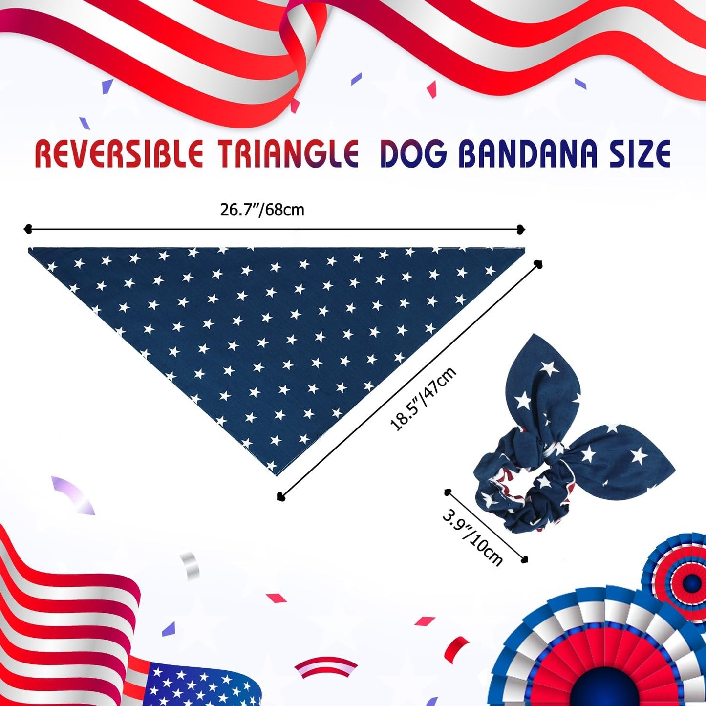 E-Clover 4th of July Dog Bandanas & Matching Scrunchie Set American Flag Dog Scarf Washable Patriotic Pet Bandana Triangle Kerchief Bibs for Medium Large Dogs Owner Gifts