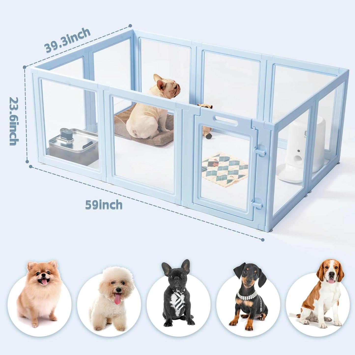 DIY Clear Acrylic Dog Playpen House,Quick Easy Assembly and Disassembly,Strong Floor Suction,Indoor and Outdoor Use,Easy Cleansing Puppy Fence (Sky Blue, 23.6" H, 12PCS)