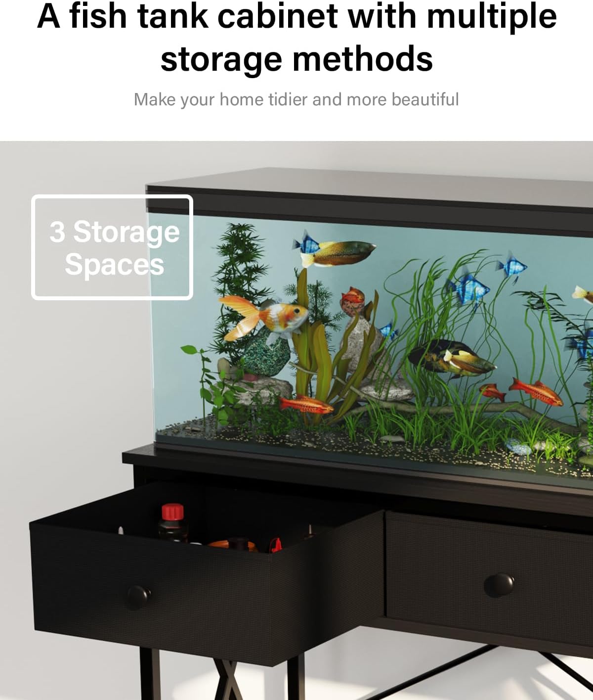 Fish Tank Stand 29 Gallon: Sturdy Aquarium Stand with Accessories Storage - Metal Fish Tank Table for 20-29 Gallon Reptile Breeder Turtle Terrarium - 30.7"x16.5" Weight Capacity 330 lbs