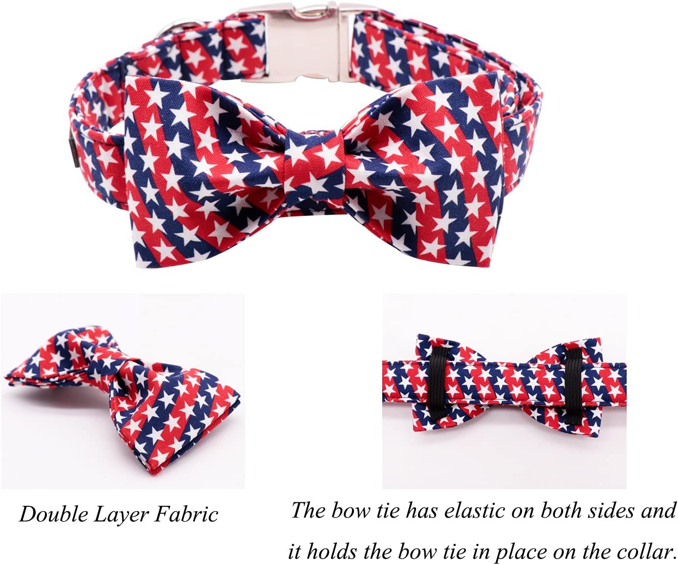 Lionet Paws Patriotic Dog Collar with Bowtie, 4th of July, Soft and Comfortable, Adjustable Collar for X-Large Dogs, Neck 16-26 inches