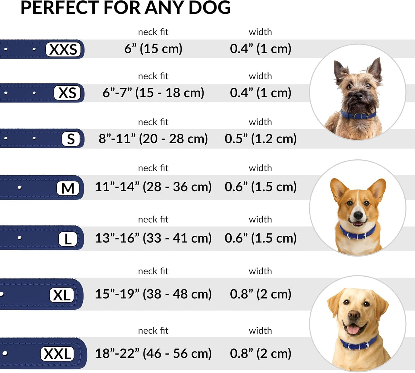 CollarDirect Rolled Leather Dog Collar, Soft Padded Round Puppy Collar, Handmade Genuine Leather Collar Dog Small Large Cat Collars 13 Colors (13-16 Inch, Deep Blue Smooth)