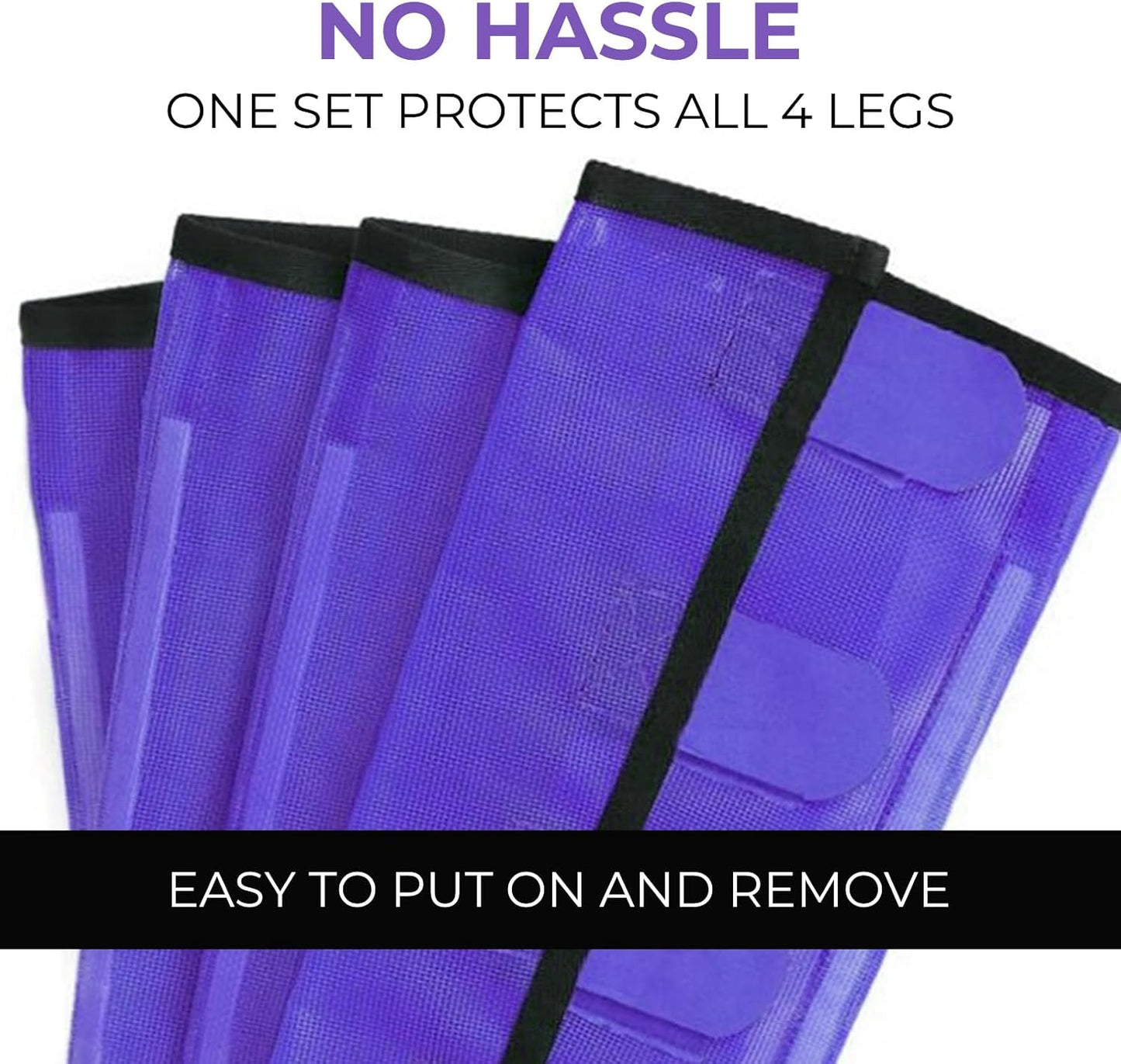 Mesh Horse Fly Boots Set of 4，Adjustable and Universal Loose Fitting & Non-Slip Horse Fly Leggings for Horses,Reduce Stressful Stomping (Purple)