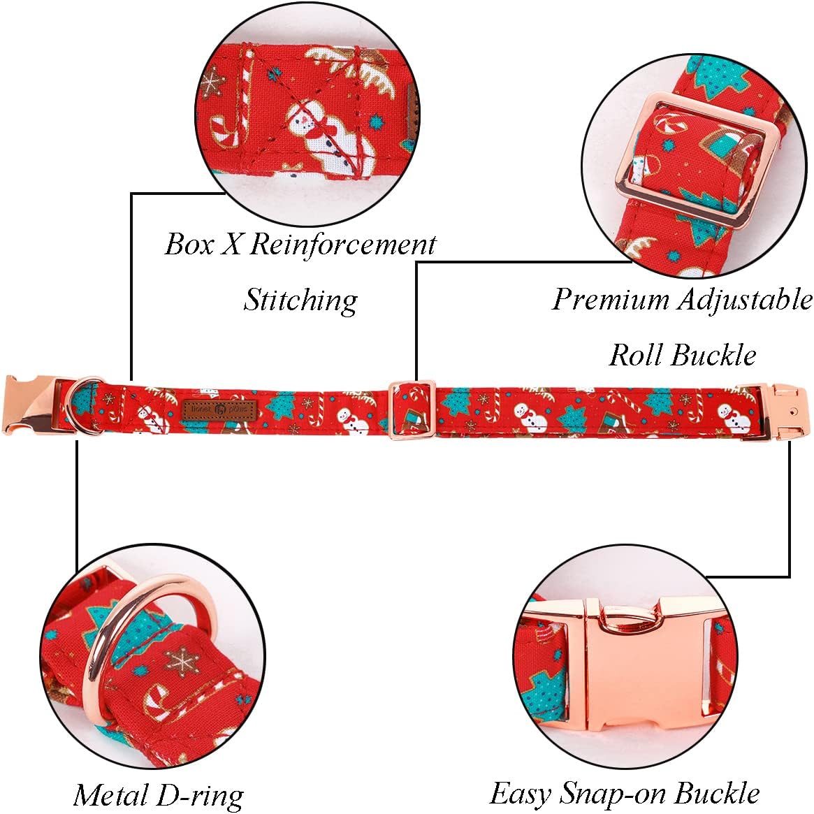 Lionet Paws Christmas Dog Collar with Flower, Dog Flower Collar with Metal Buckle for Dogs, Adjustable Comfortable Dog Collar Girl Gift, M, Neck 13.5-22 in