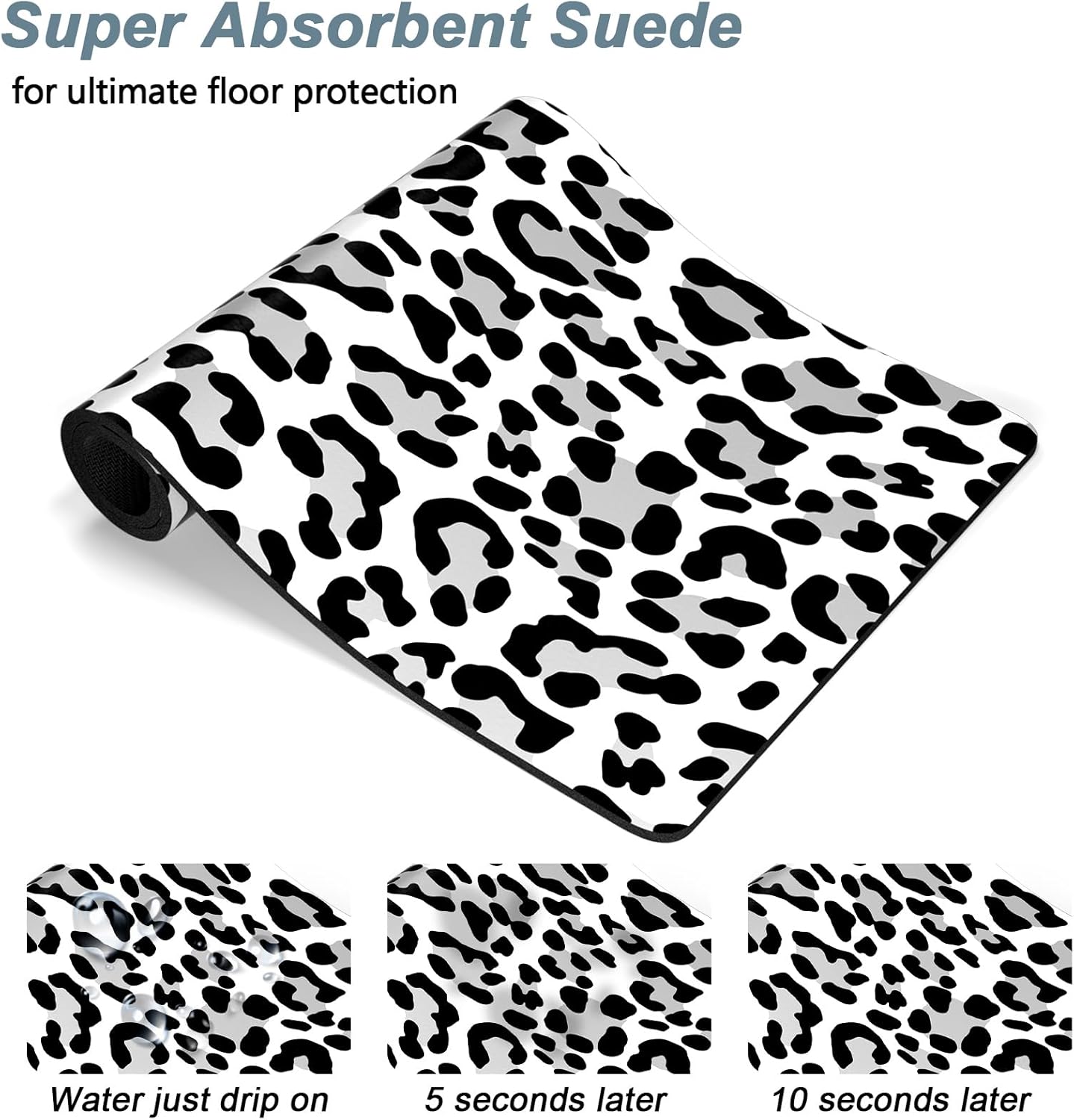 Rnivvi Dog Food Mat, 16" x 24" Leopard Absorbent Dog Cat Bowl Mat for Food and Water, Cute Anti-Slip Rubber Pet Feeding Rug Protect Floors, Puppy Placemat for Feeding & Watering Supplies, Leopard