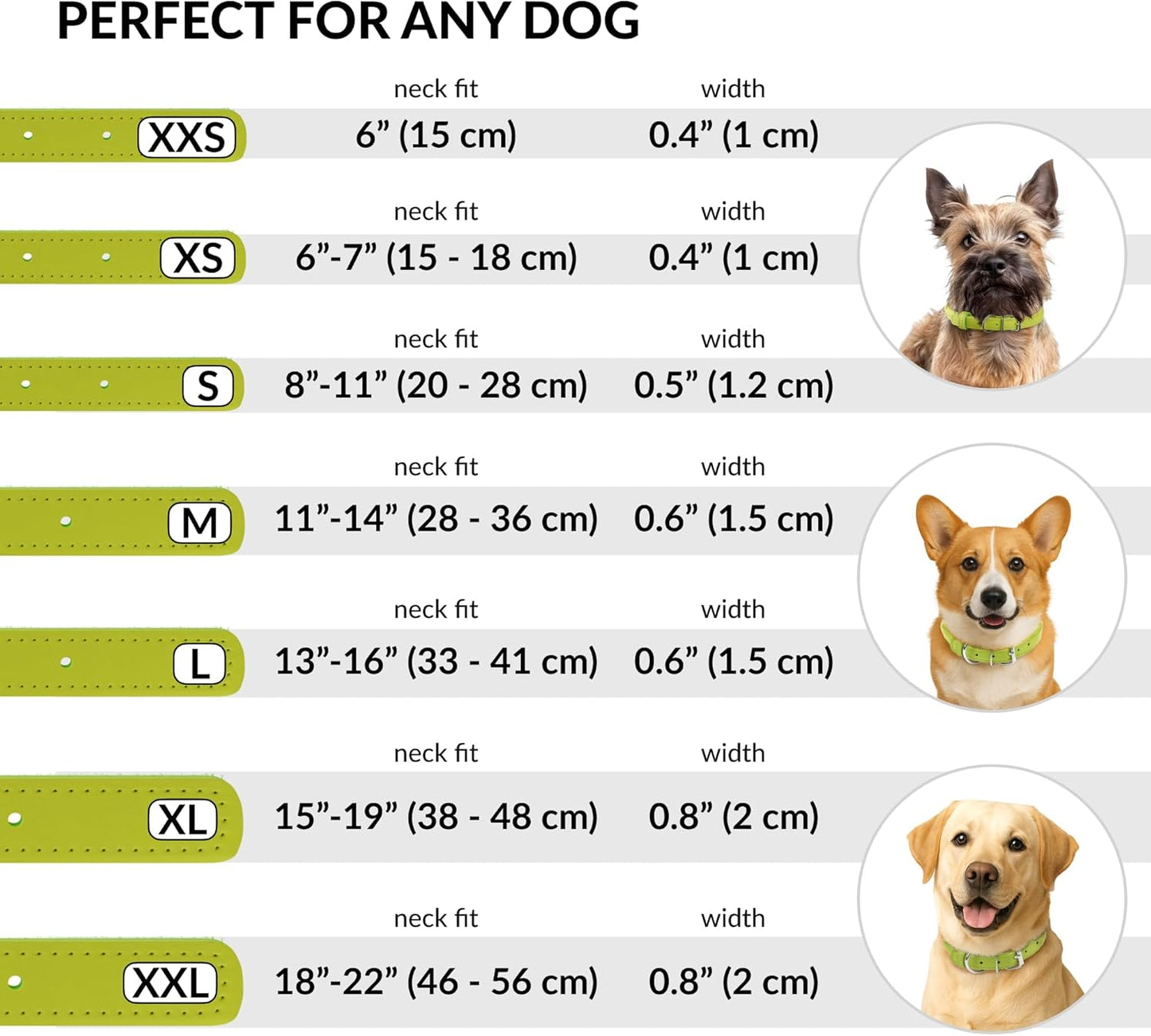 CollarDirect Rolled Leather Dog Collar, Soft Padded Round Puppy Collar, Handmade Genuine Leather Collar Dog Small Large Cat Collars 13 Colors (6-7 Inch, Lime Green Smooth)