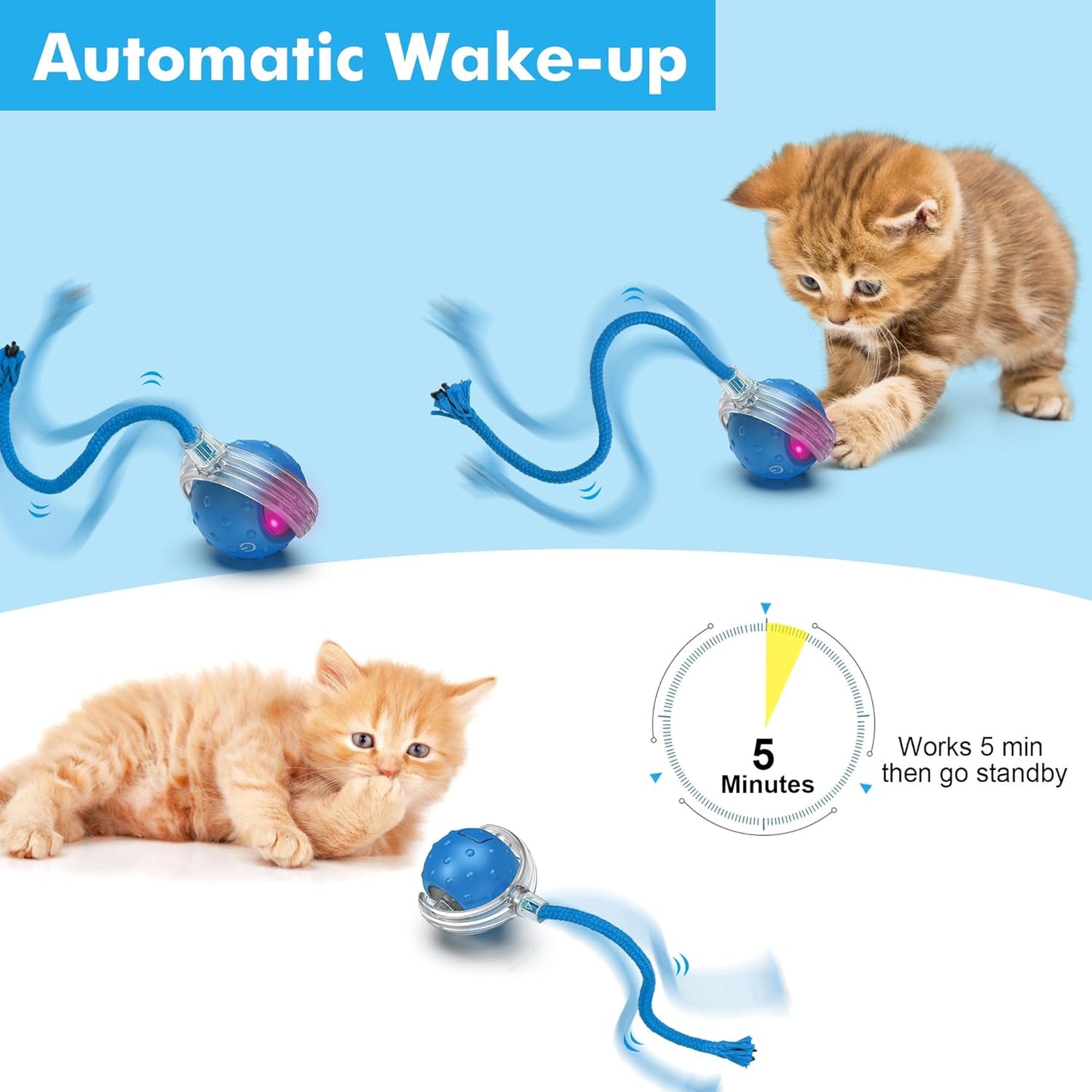 Cat Toys Ball for Indoor Cats - Interactive Automatic Cat Ball Toy | Fast Rolling & Motion Activated Chirping | Hide and Seek Mouse Catching Game | Stimulates Hunting Instinct (Blue)