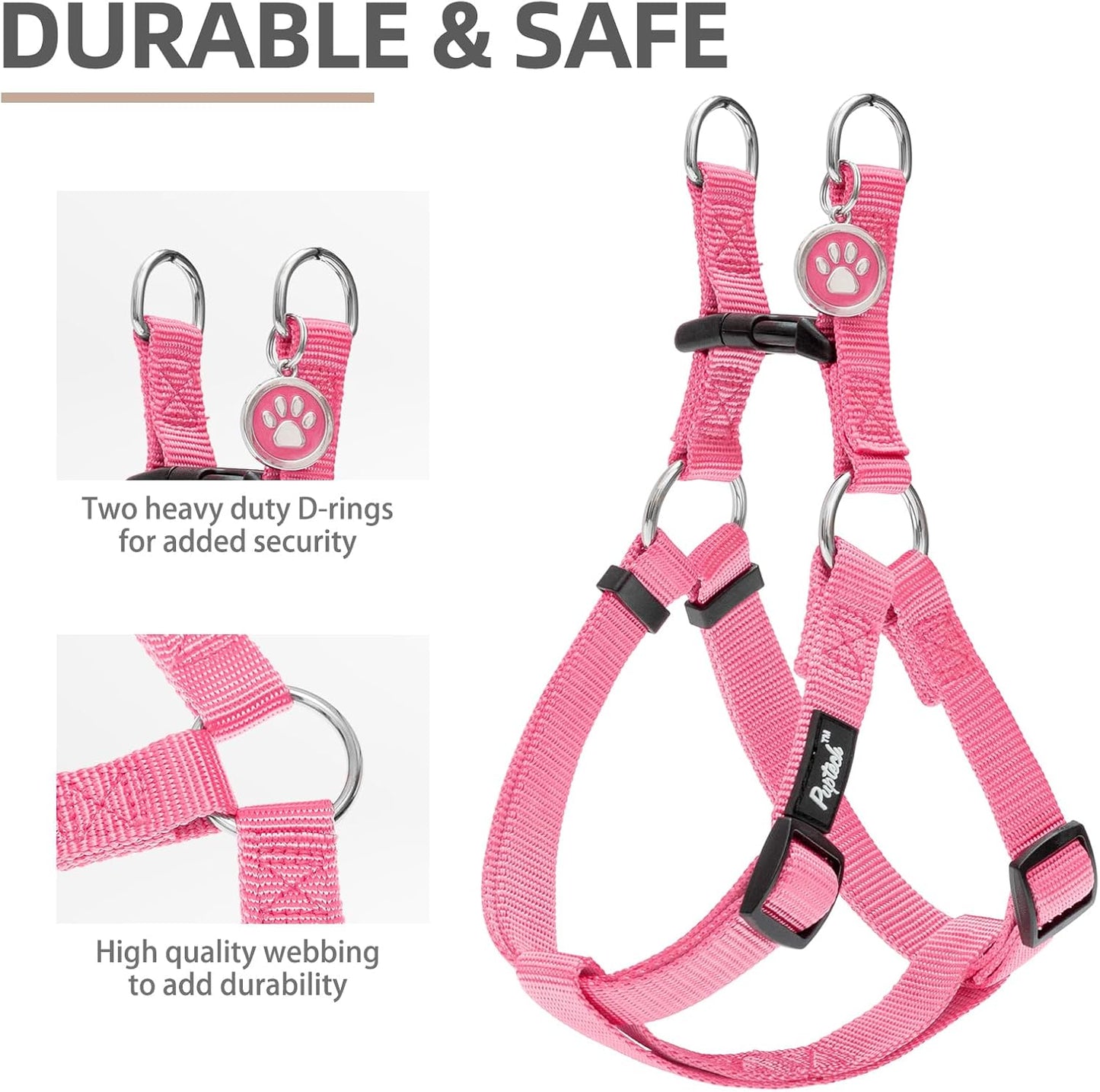 PUPTECK No Pull Dog Harness Soft Adjustable Basic Nylon Step in Puppy Vest Outdoor Walking with ID Tag Medium