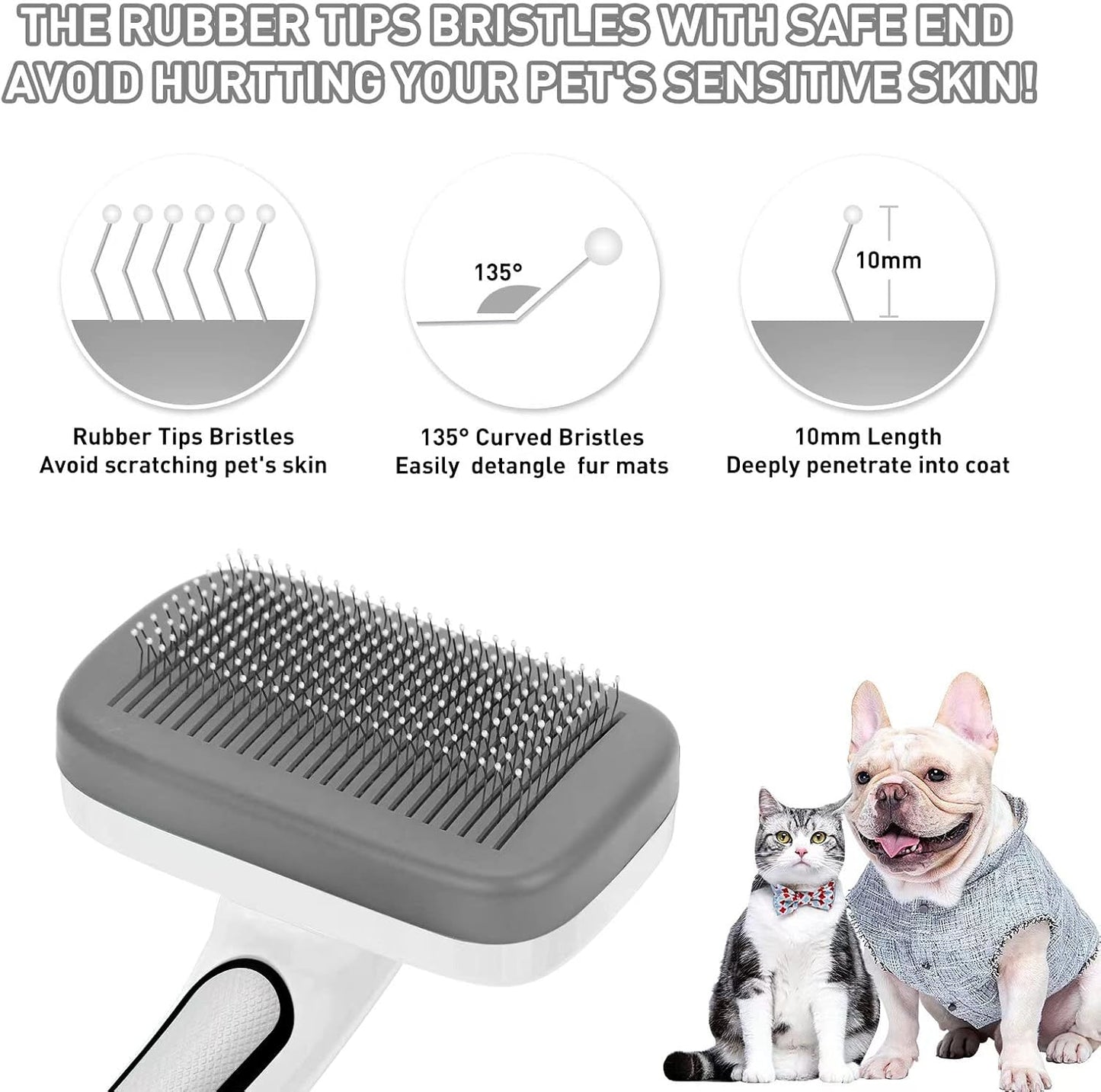 Dogs Cats Self Cleaning Slicker Brush for Shedding & Grooming Any Breed of Pets, Remove Loose Undercoat Knots Mats Tangled Hair for Small Medium Large Animal With Long Short Fur Length-Grey