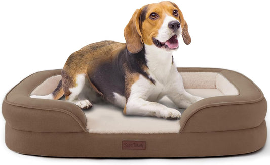 Soft Touch Orthopedic Dog Bed for Large Dogs with Faux Fur Top, Waterproof Pet Couch Bed with Removable Washable Cover and Supportive Foam Filling (Brown, Large)