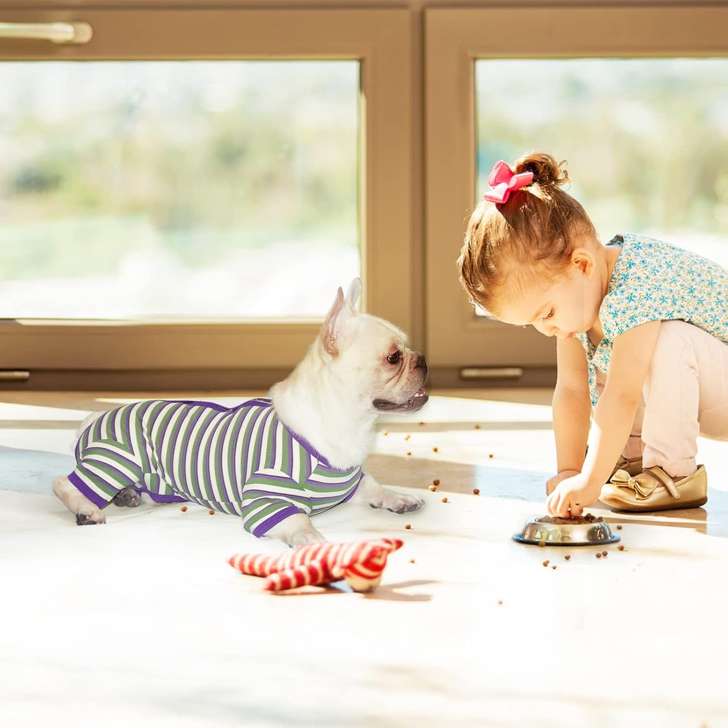 TONY HOBY Dog Pajamas, Knitted Dog Jumpsuit Shirt in Cold Weather, Dogs Surgical Recovery Suit for Small Medium Dogs (Purple&Green, Boy, S)