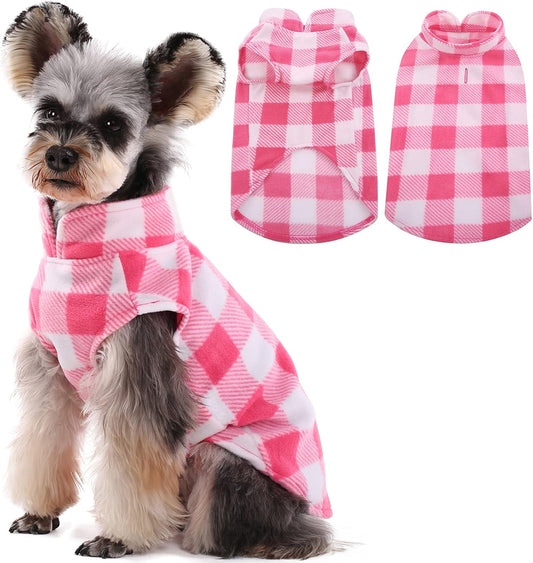 Kuoser Dog Fleece Vest,Warm Plaid Dog Sweater with Leash Hole,Soft Turtleneck Winter Pet Jacket Dogs Coat Pullover Clothes for Small Medium Dogs Cats,Spring Fall Cold Weather Christmas Outfit,Pink XS