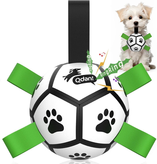 QDAN Dog Toys Balls with Bell Inside, Squeaky Dog Balls for Tug of War, Puppy Birthday Gifts, Dog Water Toys, Ball for Small Dogs(Black Green, 5 inch)