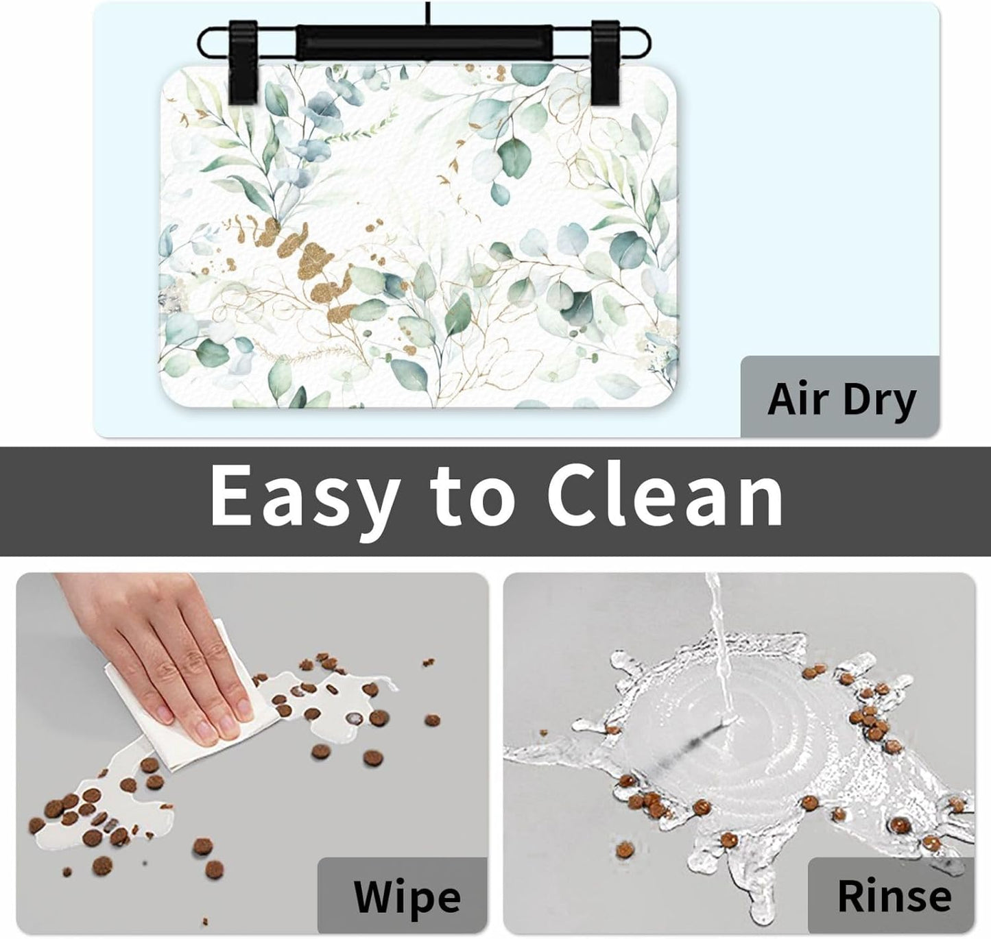 Plants Flowers Dog Food Mat Absorbent Bowl Mats No Stains Quick Dry Waterproof Pet Cat Placemats for Food and Water, 30x45cm