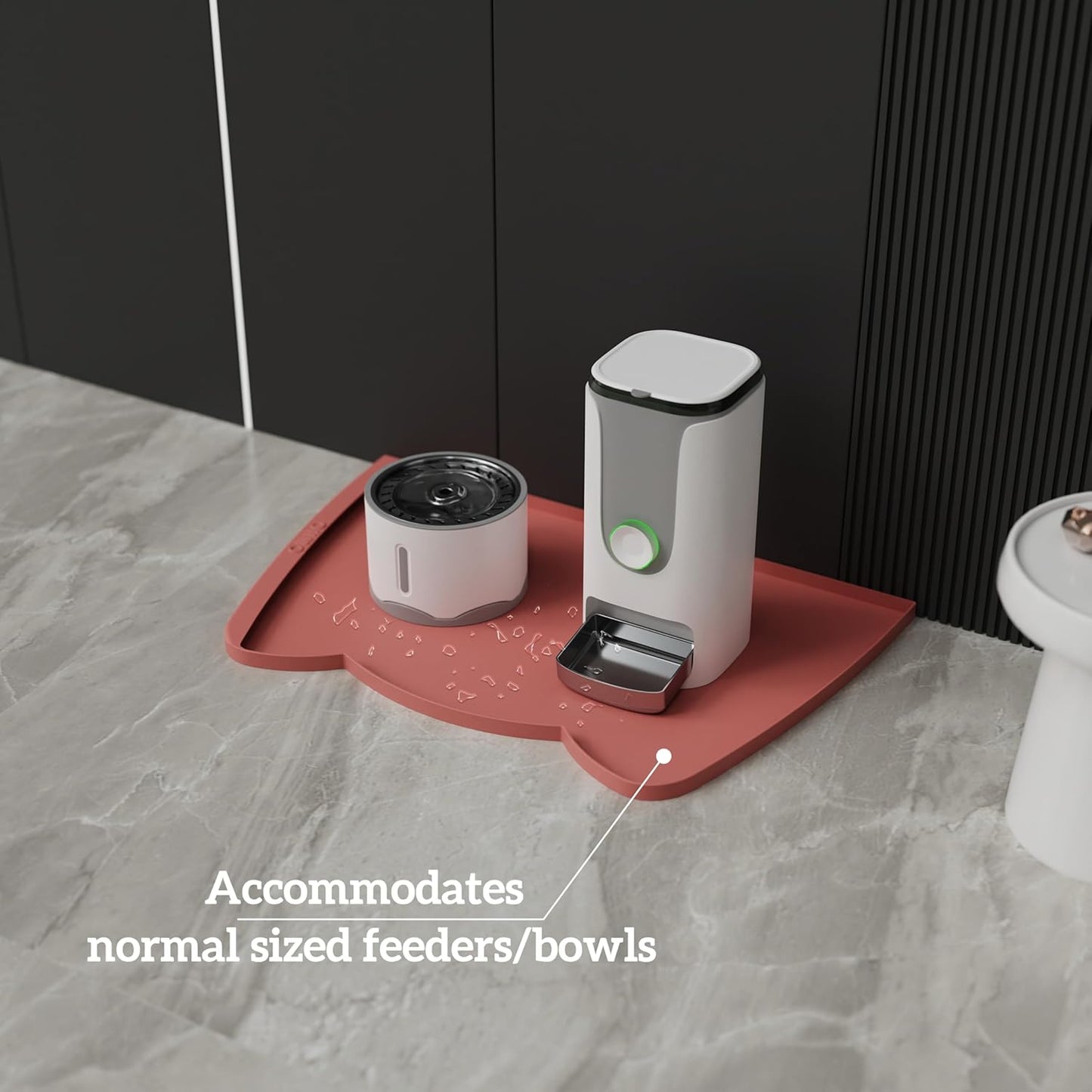 OHMO Dog Food Mat(Erythrinus, 24 * 15'') w/Residue Collection Pocket Silicone Pet Feeding Mat for Floor High Edges Anti Spills Waterproof Cat Water Bowl Tray, Easy Clean Placemat