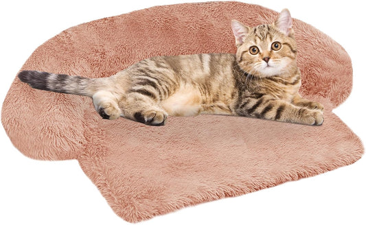 GGIB Calming Dog Bed Fluffy Plush Dog Mat for Furniture Protector with Removable Washable Cover for Large Medium Small Dogs and Cats (XS (31"x23.5"x5"), Pink)