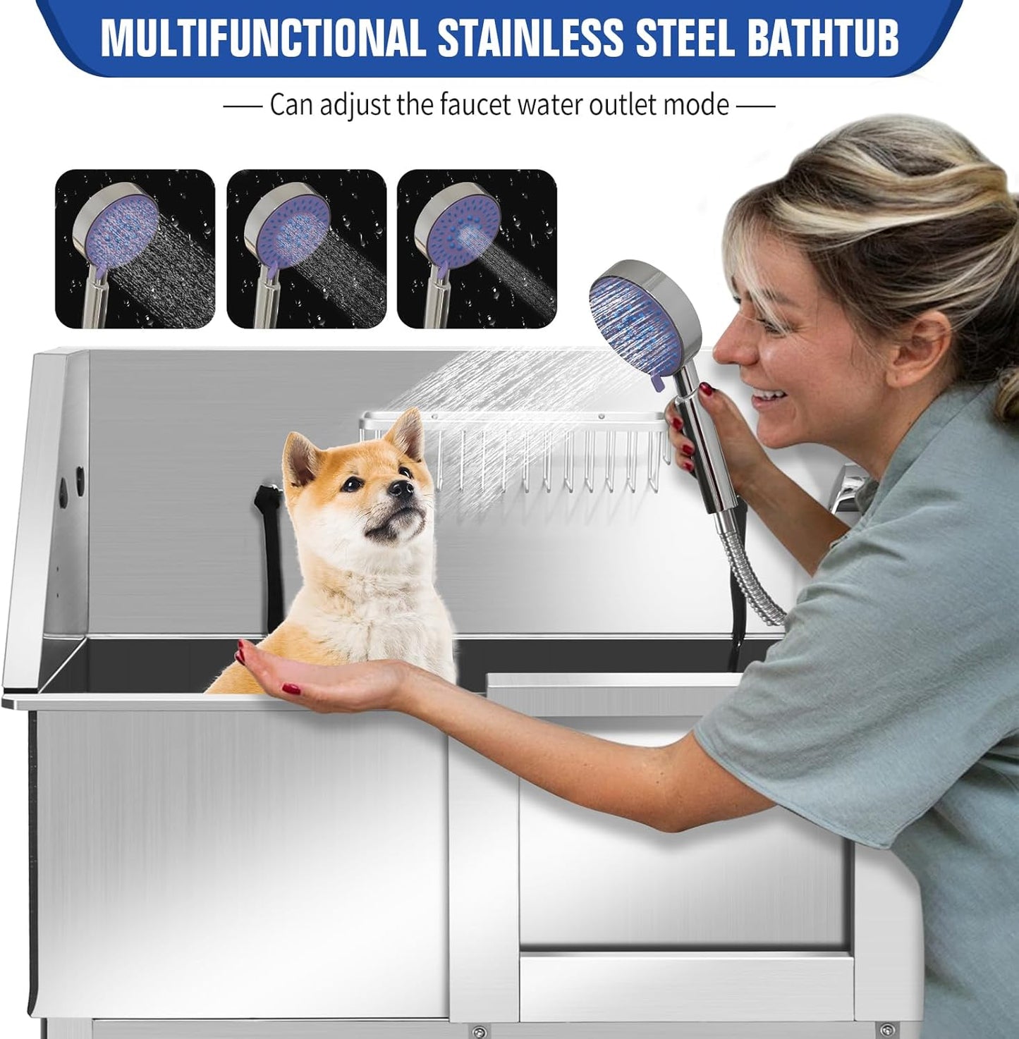 Professional Dog Washing Station, Stainless Steel Dog Bathing Station, Dog Wash Station, Storage Drawer, Upgrade Parts, Home, Commercial,34" R-RAMP