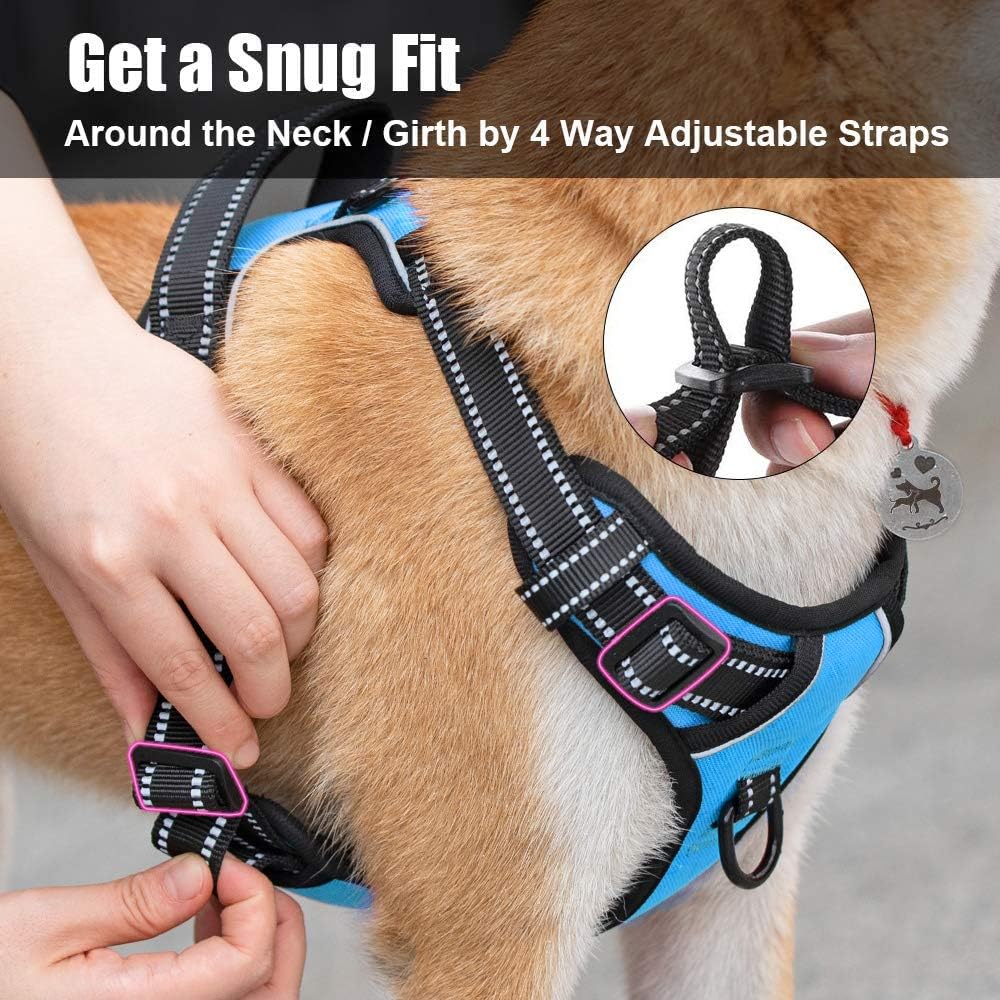 PoyPet No Pull Dog Harness, Reflective Comfortable Vest Harness with Front & Back 2 Leash Attachments and Easy Control Handle Adjustable Soft Padded Pet Vest for Small to Large Dogs (Blue,XL)