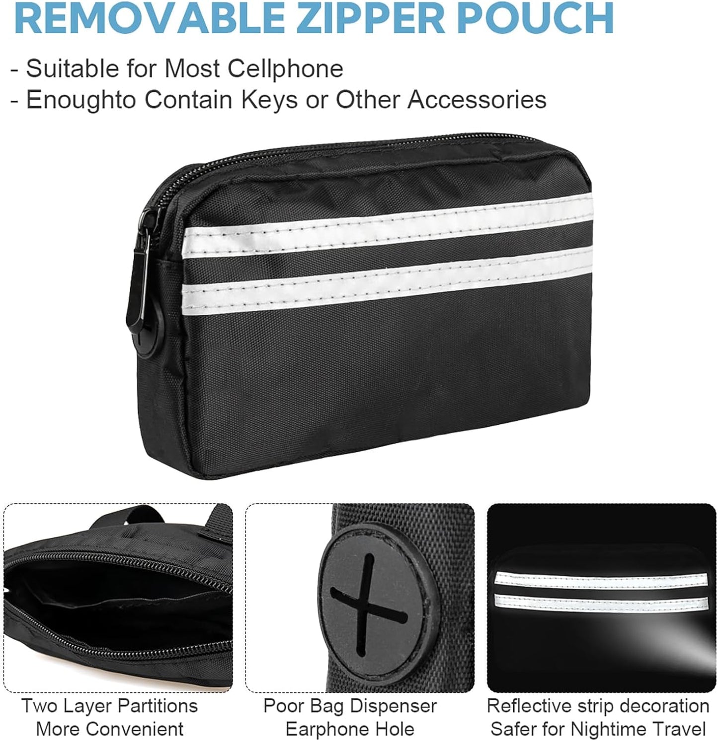 Hands Free Dog Leash with Pouch, Double Leash for Two Dogs, Retractable Bungee with Double Padded Handles, Dog Waist Leash for Dog Walking, Running Leash for Dogs, Dog Walking Accessories