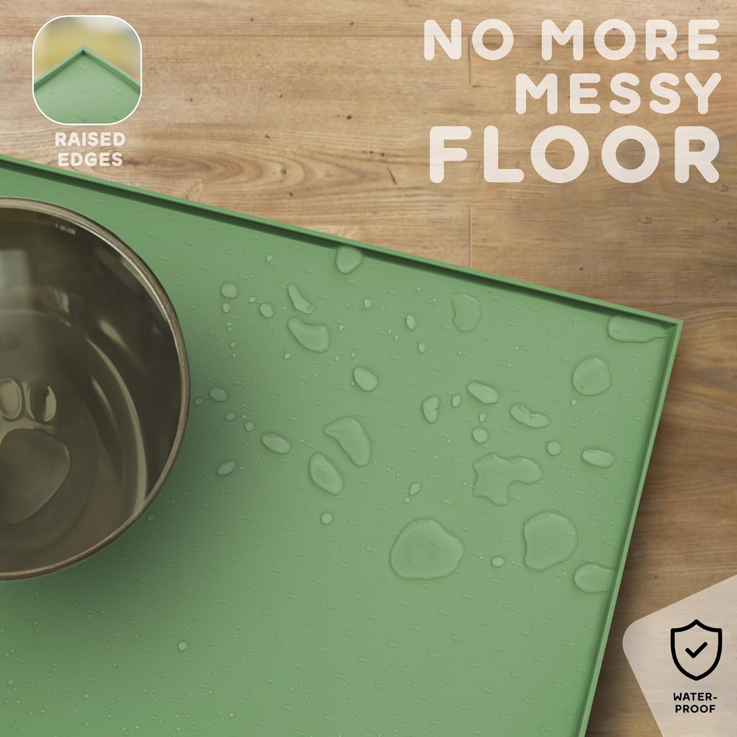 Dog Food Mat - Raised Edges Dogs Mat for Food and Water Prevent Spill, Waterproof Cat Food Mats Protect Floors, Easy Clean Dog Bowl Mats for Food and Water, Silicone Pet Food Tray