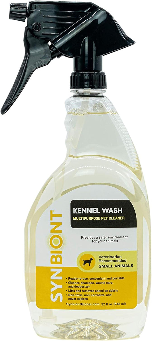 Synbiont Kennel Wash 32 oz Ready to Use - Cleaner & Deodorizer for Birds, Cats, Dogs, Rabbits, Chickens - Dog Kennel Deodorizer Alternative - Pet Shampoo