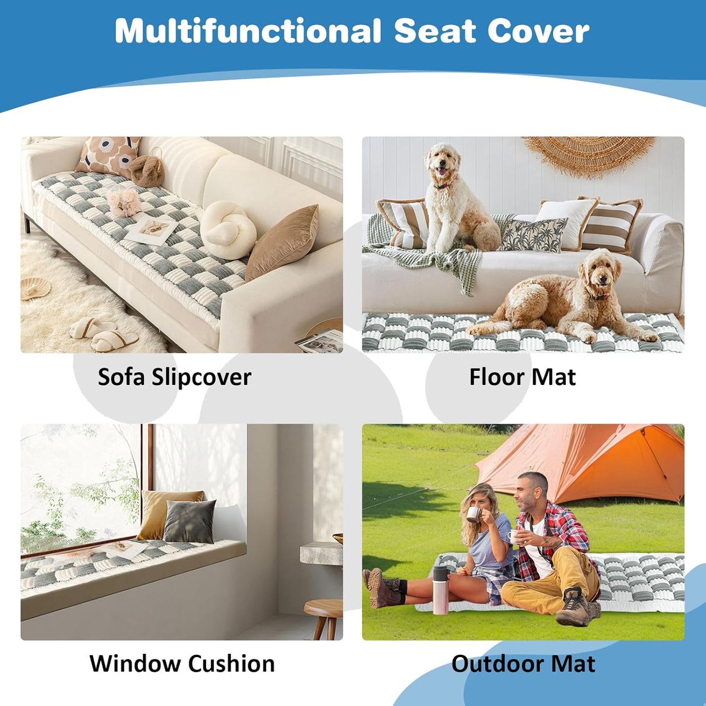 VClife Plaid Dog Car Bed Mat, Non-Slip Backseat Extender Pet Blanket, Washable Dog Bed Mat for SUVs, Sedans & Small Trucks, Portable Travel Pad for Dogs, Wear Resistant, Pet Friendly, Gray, 51"×23.6"