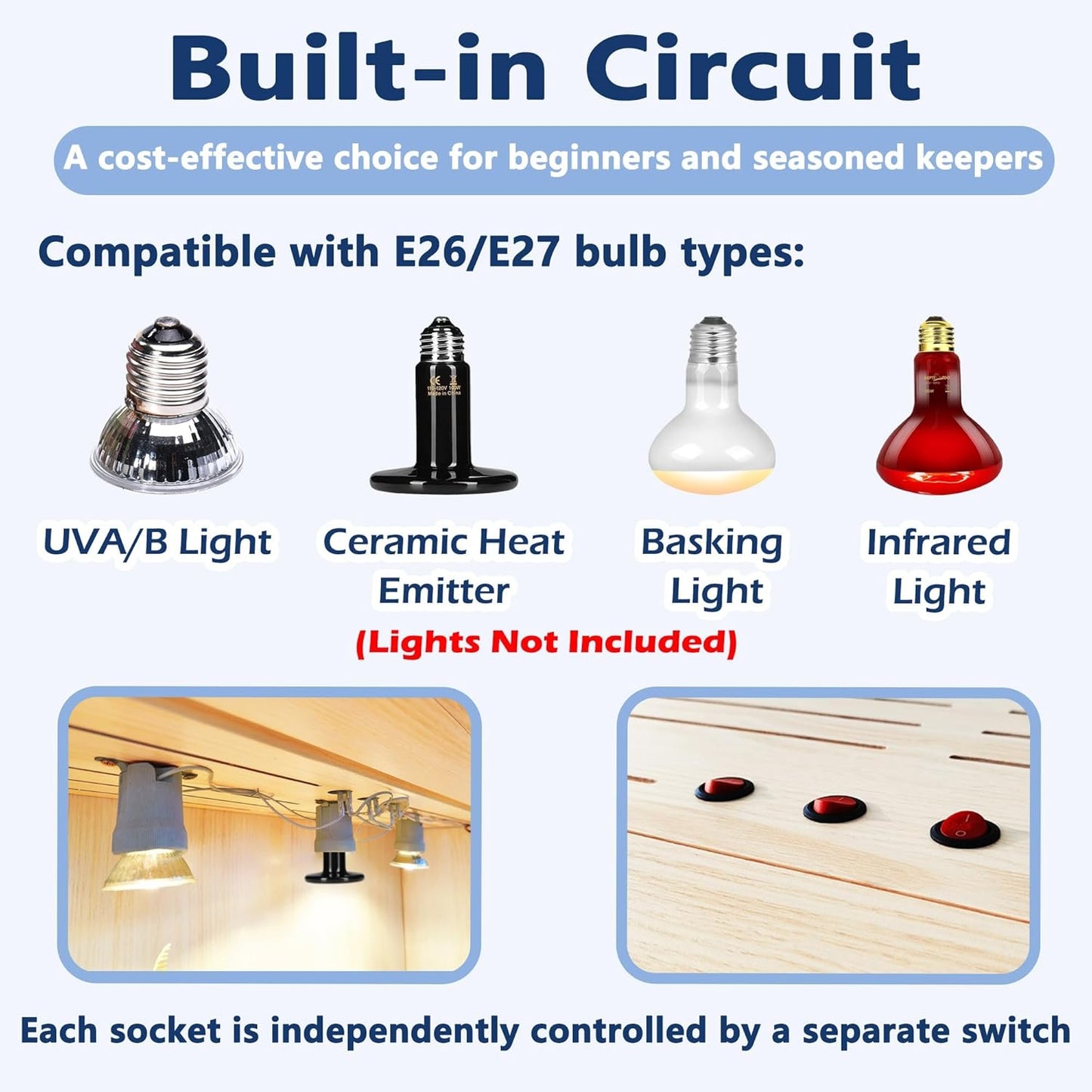 Prolee Reptile Terrarium, Lizard Tank Up to 68 Gallons, Bearded Dragon Tank with Roof Door, Snake Tank with Built-in Lamp Fixture and Switch (68 Gallon, 48" Long, Openable Wood Roof)