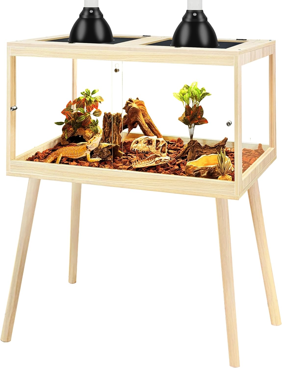 Prolee Bearded Dragon Tank with Leg,Tempered Glass Lizard Tanks and Reptile Enclosure,Up to 78 Gallon Reptile Tank with Metal Mesh and Lockable Door for Spacious Snakes and Chameleon(Oak,24inch)