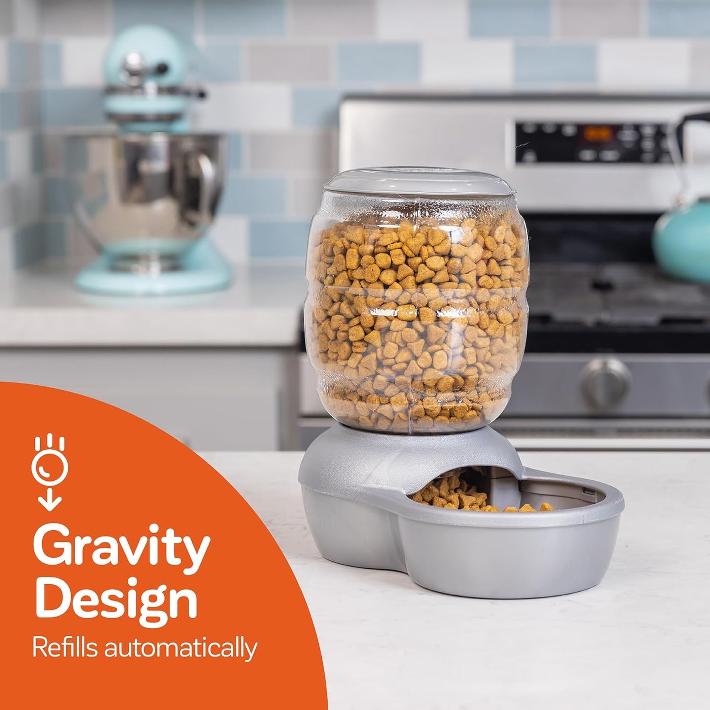 Petmate Replendish Feeder with Automatic Cat and Dog Feeder Grey, Made in USA