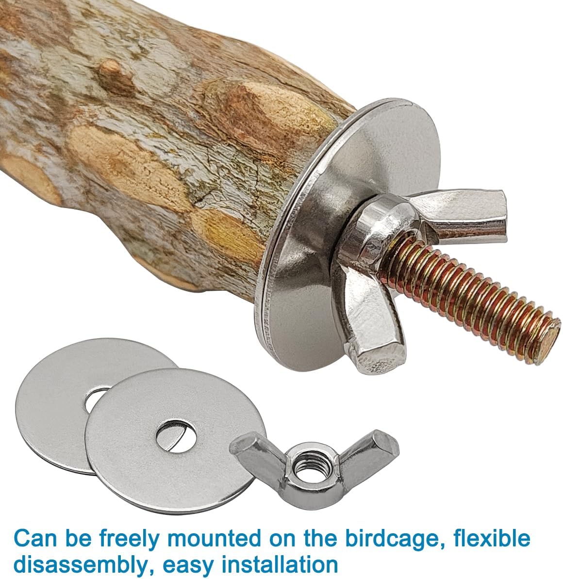 4 Pcs Natural Wooden Bird Perch Parrot Stand, 2 Grape Wood Perches, A Stand Fork Standing Branch, A Paw Grinding Fork, Bird Cage Accessories for Parakeets, Birdcage Sticks & Toys for Budgies, Finches