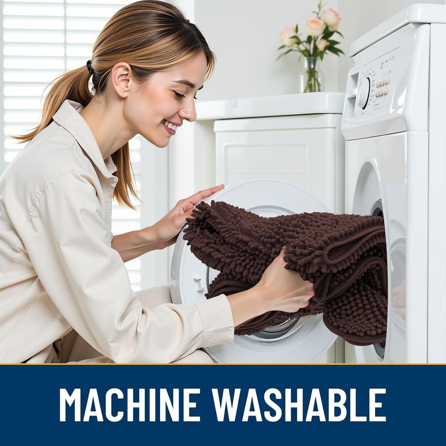 Smiry Dog Door Mat for Muddy Paws 47x32, Absorbs Moisture and Dirt Doormat, Non-Slip Washable Quick Dry Chenille Front Door Mat Indoor Entrance, Entryway Carpet for Inside Floor, Brown