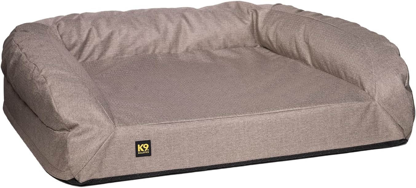 K9 Ballistics Tough Bolster Orthopedic Sofa Dog Bed with Removable Washable Cover - Durable, Water Resistant with Nonskid Bottom - X-Large, Taupe Premium Finish