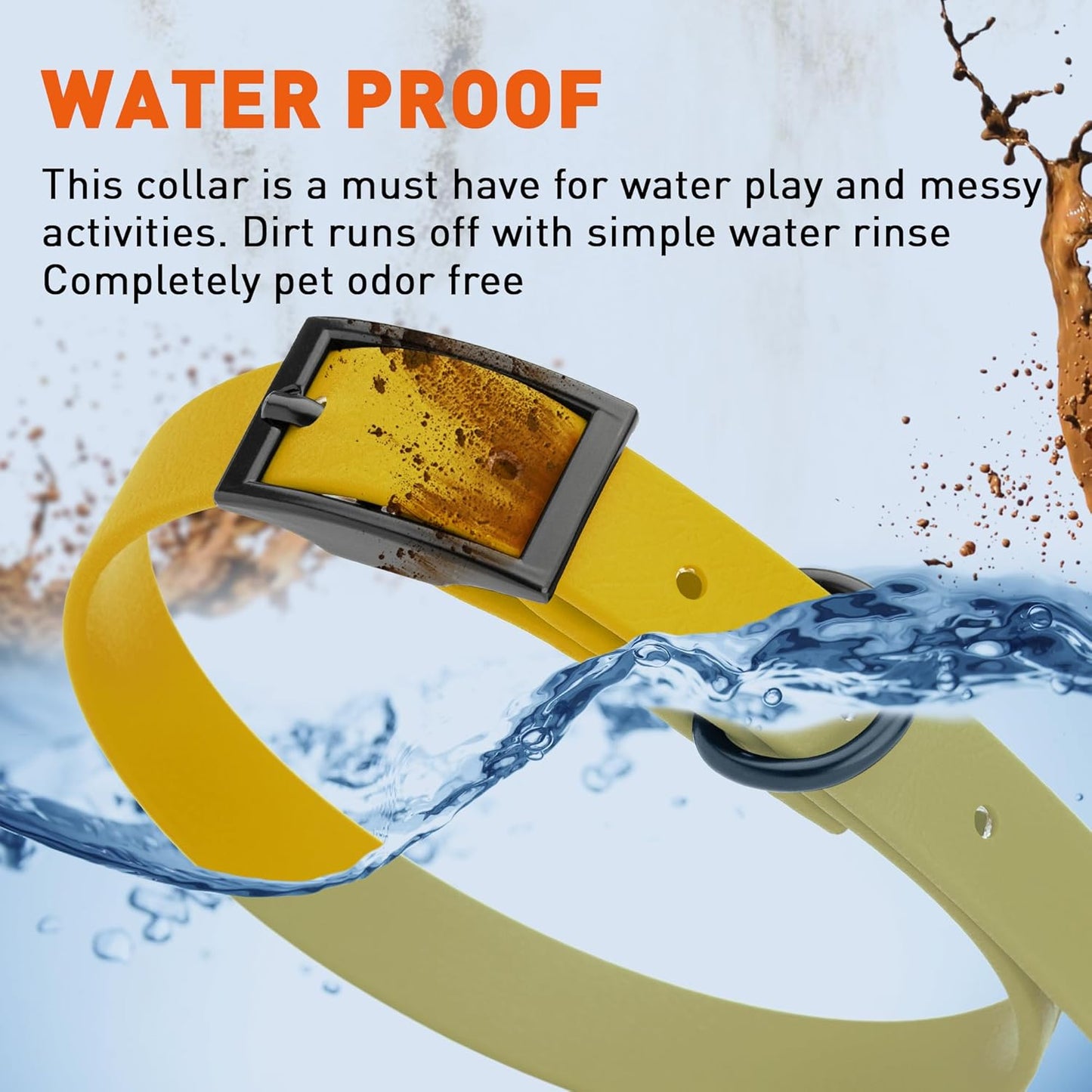 Dogline Biothane Waterproof Dog Collar Strong Coated Nylon Webbing with Black Hardware Odor- Proof for Easy Care Easy to Clean High Performance Fits Small Medium or Large Dogs, Treasure Gold