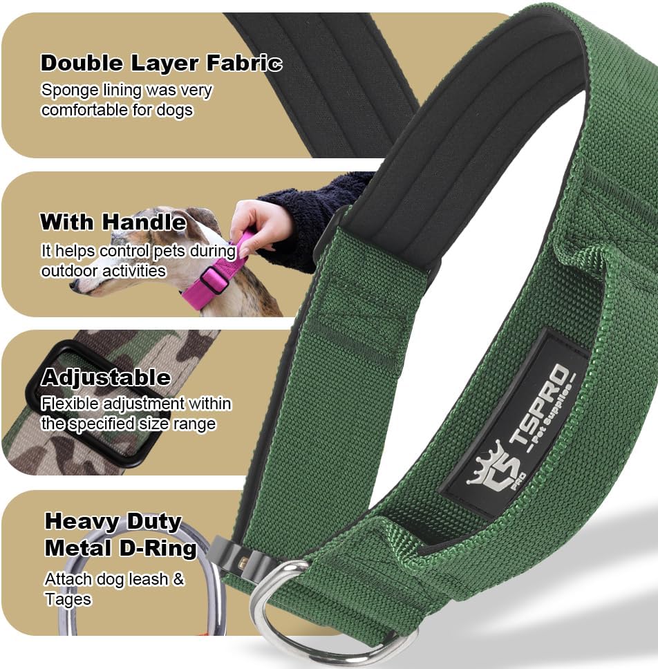 TSPRO Premium Dog Collars Tactical Dog Collar with Handle and Heavy Duty Quick-Release Metal Buckle Durable Thick and Adjustable for Medium to Large Dogs (Gradient Rainbow M)