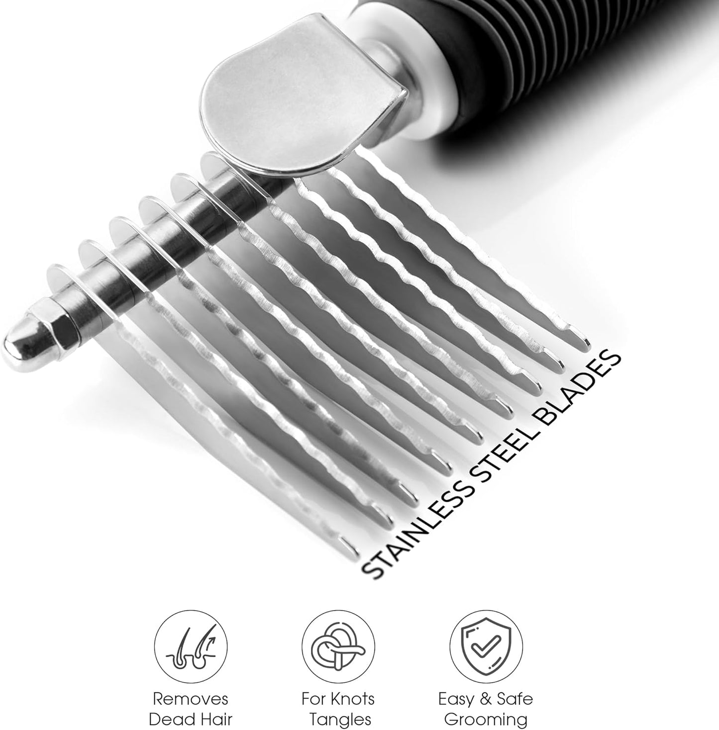 Poodle Dematting Fur Rake Comb Brush for Dogs and Cats - Long 2.5" Steel Safety Blades Metal Comb for Detangling Matted or Knotted Undercoat Hair