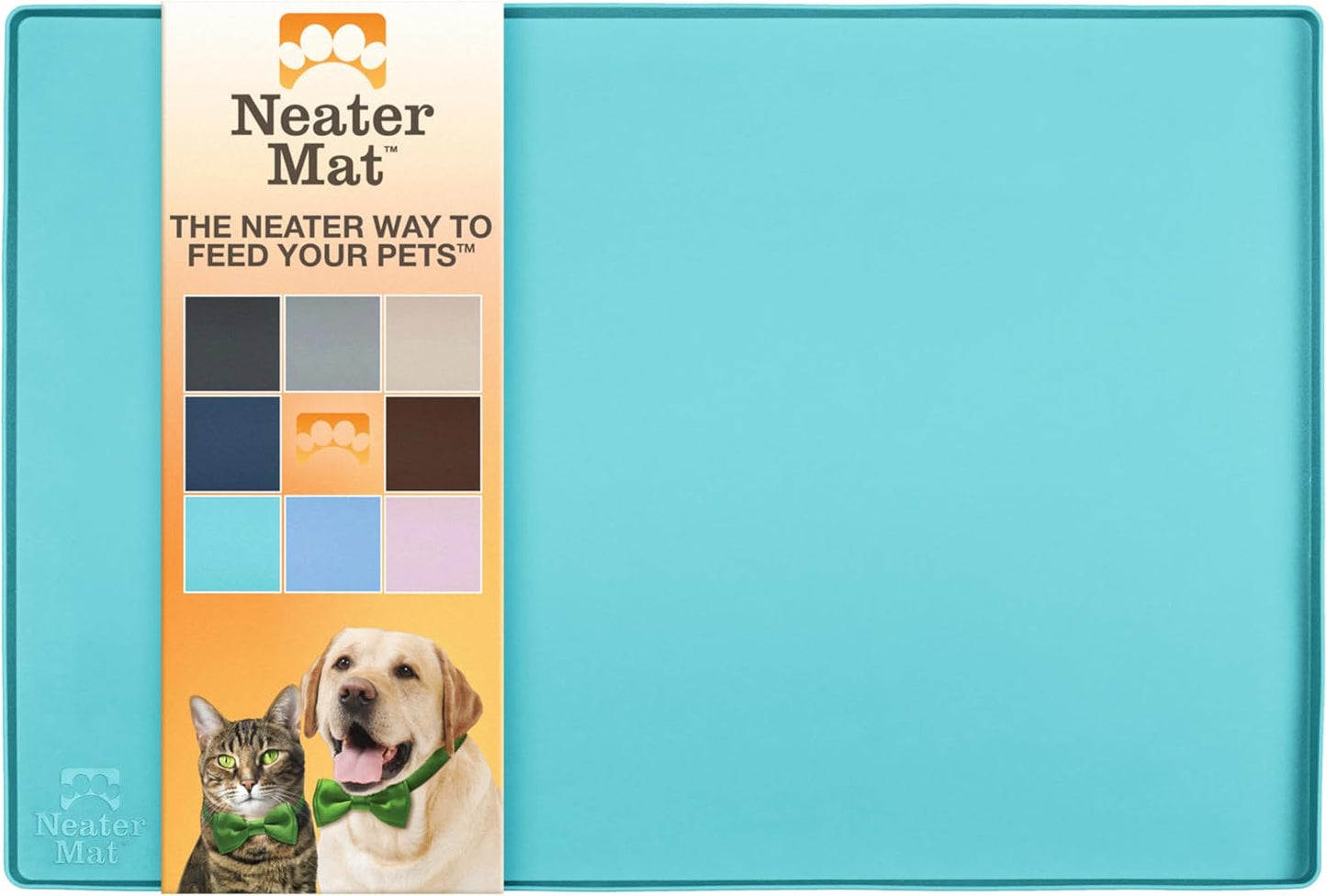 Neater Pet Brands Neater Mat Pet Mats for Food and Water, Cat & Dog Bowl Mat Waterproof Silicone, Feeding Tray, Dog Food Mats for Floors, Placemat w/Raised Edge for Under Bowls, 32" x 24", Aquamarine