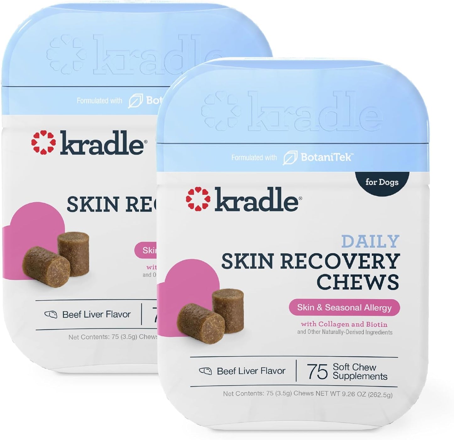 Kradle Skin Health Chews for Dogs - Biotin Collagen Brewers Yeast - Soothes Environmental Skin Irritation - 150 Chews