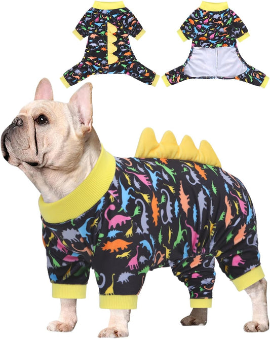 CuteBone Dinosaur Costume Dog Pajamas, Stretchy Spandex Crystal Velvet Sleepwear Coat for Small Dogs, Soft & Warm Pet Outfit Clothes for Cold Weather, Cozy Pullover Design COSP01S