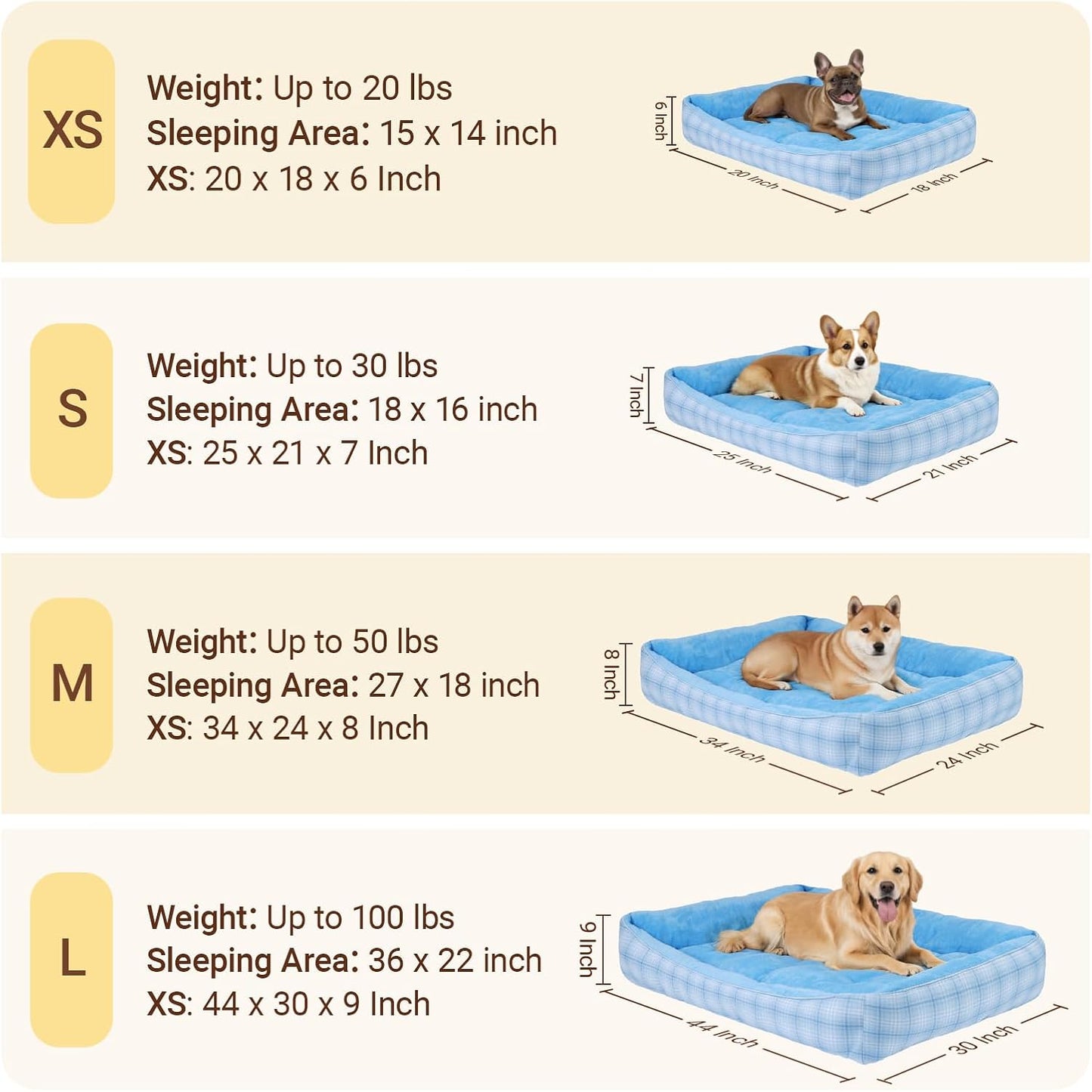 MIHIKK Rectangle Dog Beds for Large Dogs & Cats, Orthopedic Sleeping Pet Bed for Couch with Durable Puppy Cuddler and Anti-Slip Bottom Machine Washable 34 * 24 Inch (Blue)