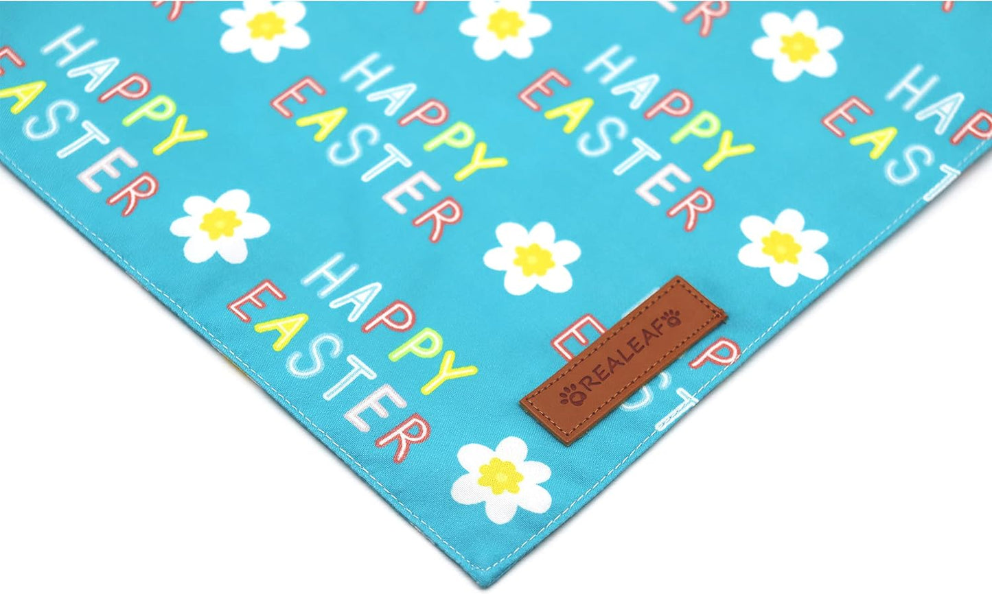 Realeaf Happy Easter Dog Bandanas 2 Pack, Reversible Pet Scarf for Boy and Girl, Premium Durable Fabric, Holiday Bandana for Small Medium Large and Extra Large Dogs (X-Large)