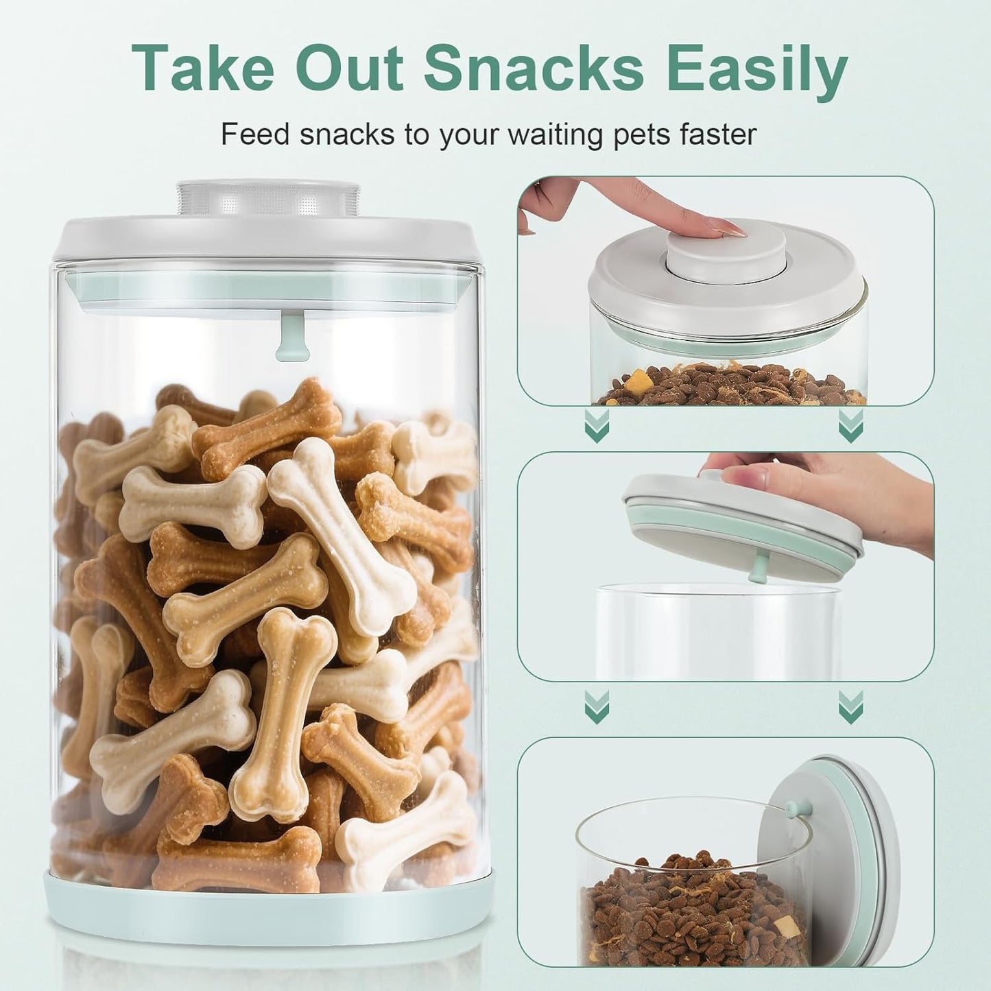 Dog Treat Container Airtight Jar 2.2Qt/2L, Glass Food Jars with One-Touch Lid for Dog or Cat Treats, Kibble, Snacks – Pantry Storage Canister for Kitchen or Countertop (2.2Qt - 2L)